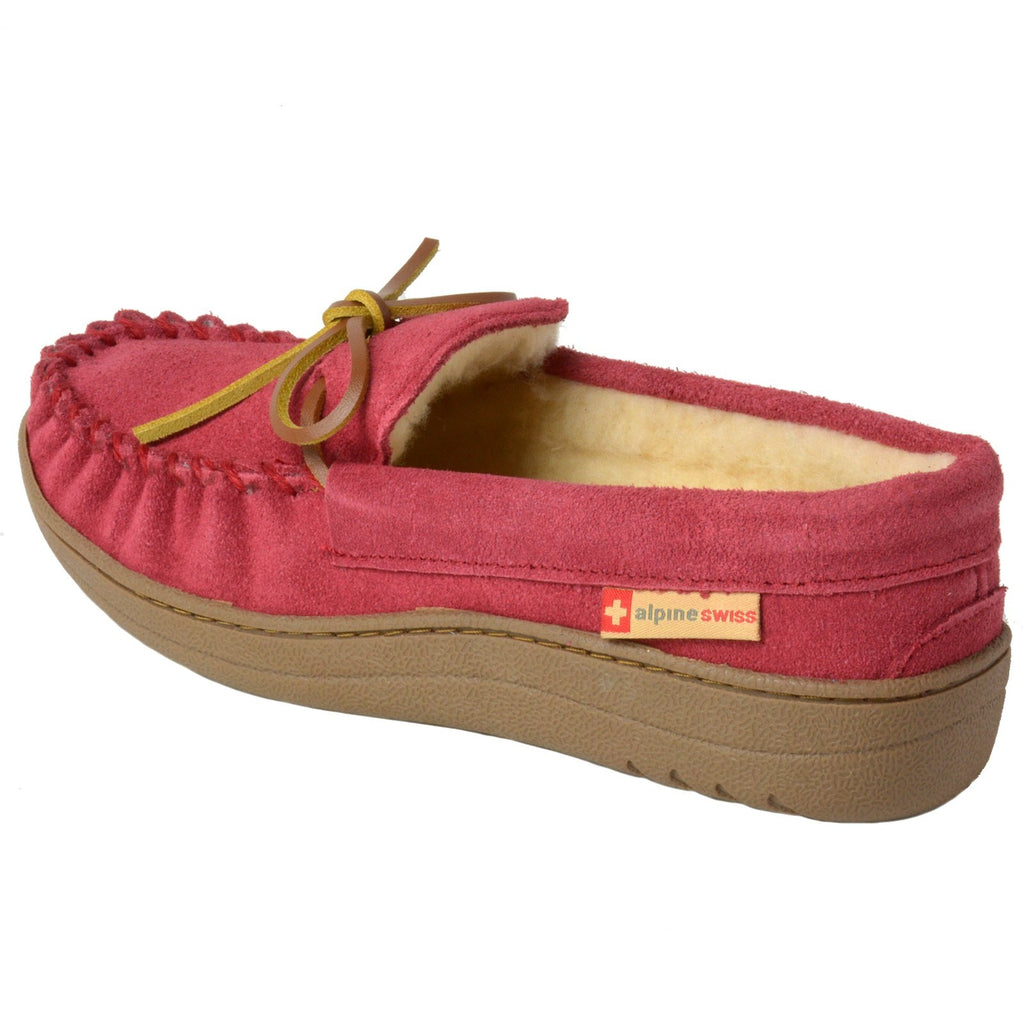 Alpine Swiss Sabine Womens Moccasin Slippers Genuine Suede House Shoe Memory Foam Insole Plush Faux Shearling Fur Indoor Outdoor Anti-Slip Rubber Sole