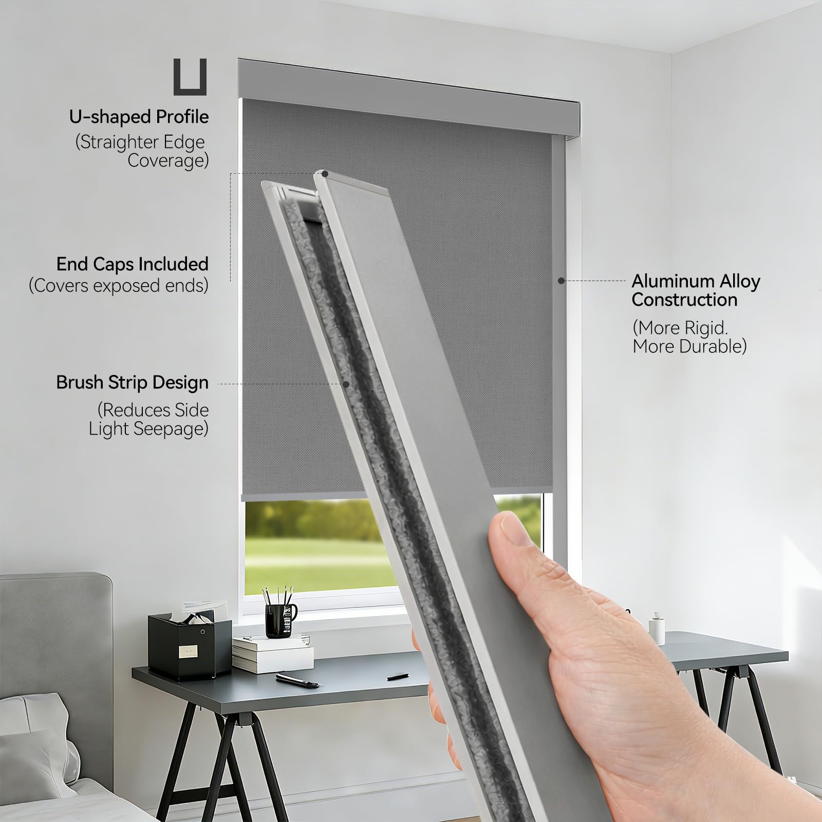 ZSTARR PVC Light Blockers Blackout Light Blockers Side Tracks for Window Shades Blinds Side Tracks for Blackout Shades Easy to Install Light Blocking Strips for Bedroom (Black, 58",2Pcs)
