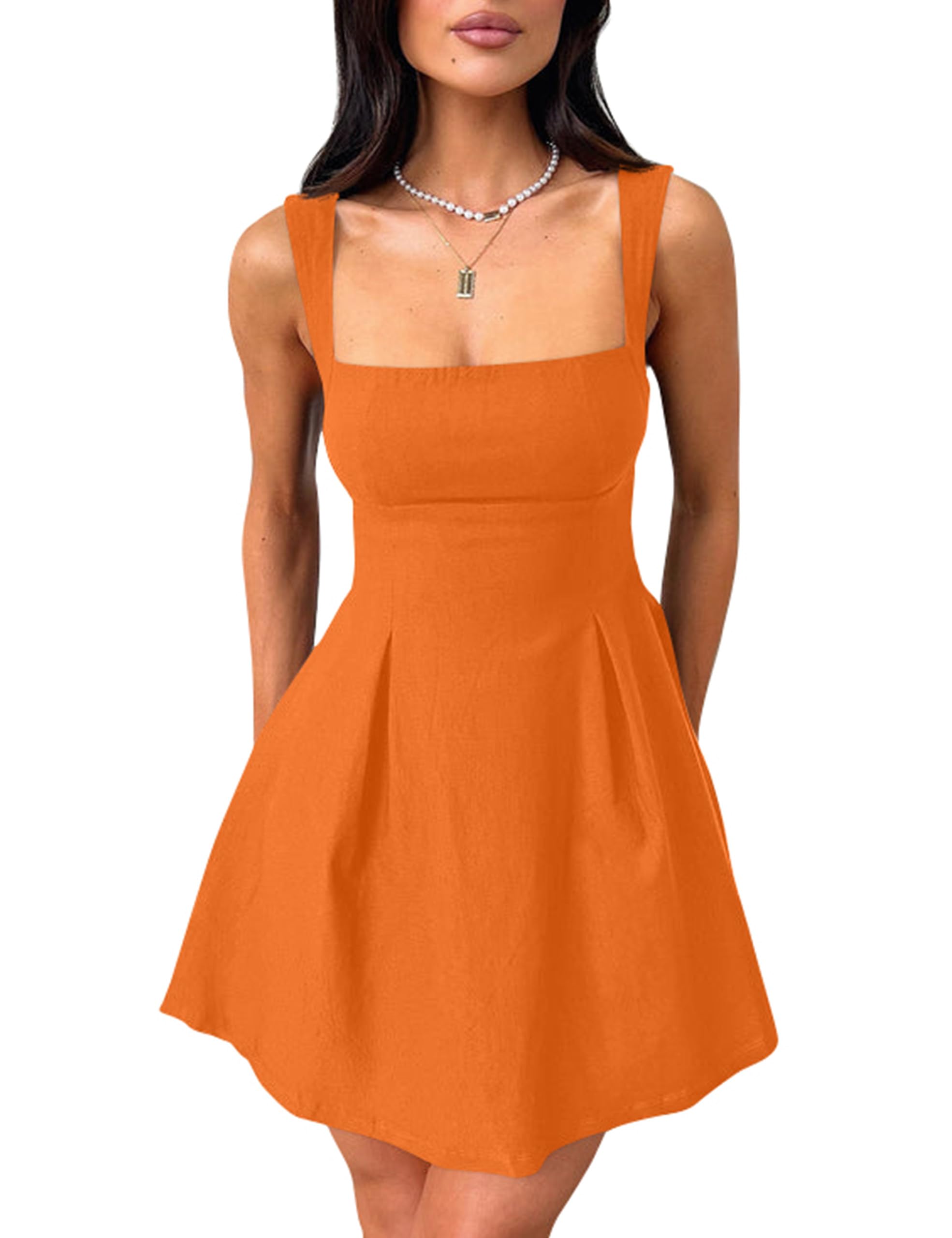YMDUCH Women's Sexy Sleeveless Square Neck Adjustable Straps Bow Tie A-line Mini Party Club Dress