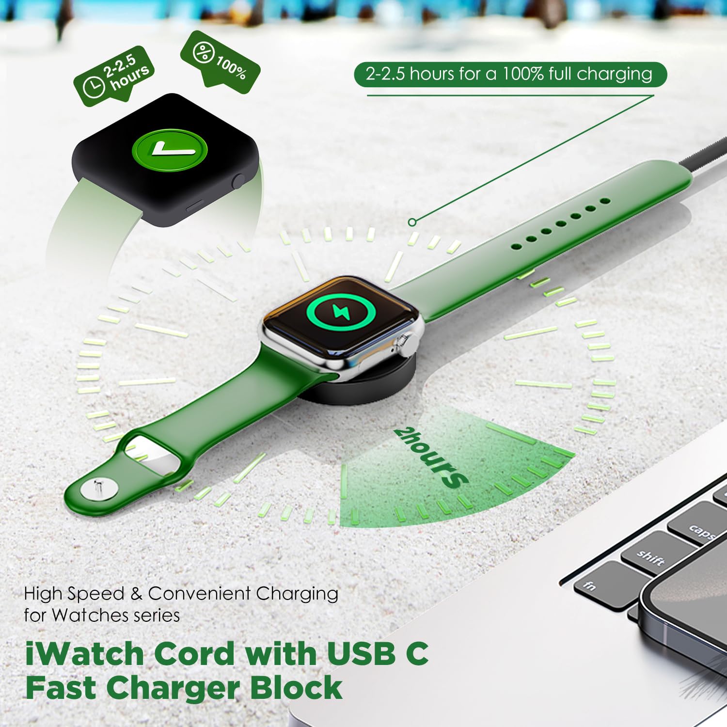 2Pack for Apple Watch Charger Cable, 3FT USB C to Magnetic Wireless Fast i-Watch Charging Cord [Portable], Compatible with iWatch Series Ultra/9/8/7/6/SE/SE2/5/4/3/2 - Black