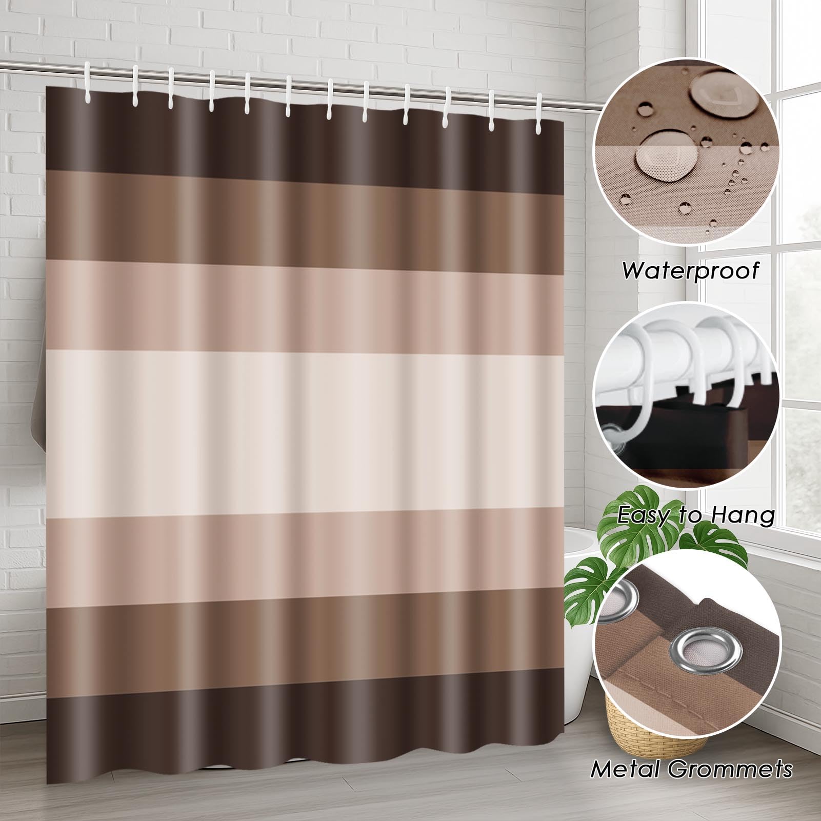 Beige Geometric Shower Curtain Set with Toilet Lid Cover and Non-Slip Rugs for Bathroom, Black Grey White Checkered 4 Pcs Shower Curtain, Modern Abstract Bathroom Set with 12 Hooks