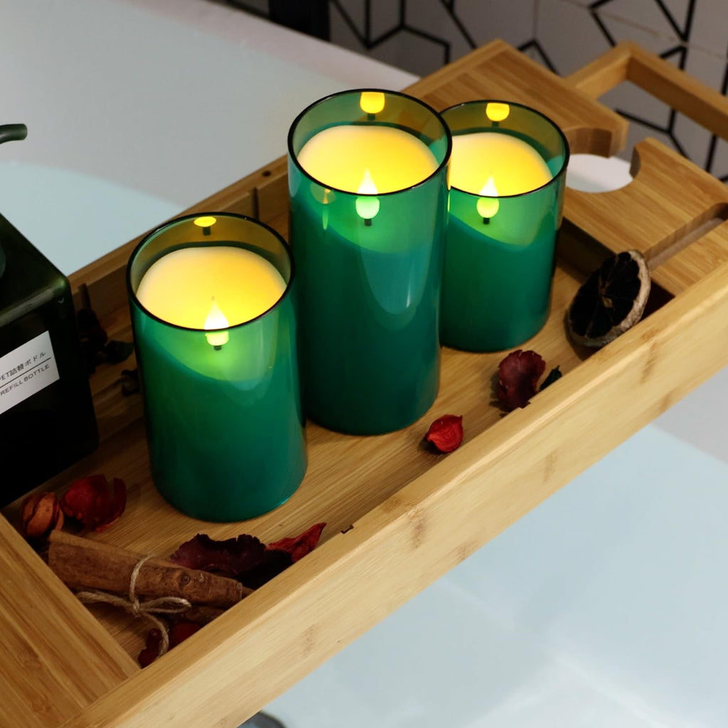 NURADA Flameless Candles with Remote Timer: 3D Wick Battery Operated Led Pillar Acrylic Fake Candle Set for Home Decoration Romantic Ambiance - Gold 2 Pack