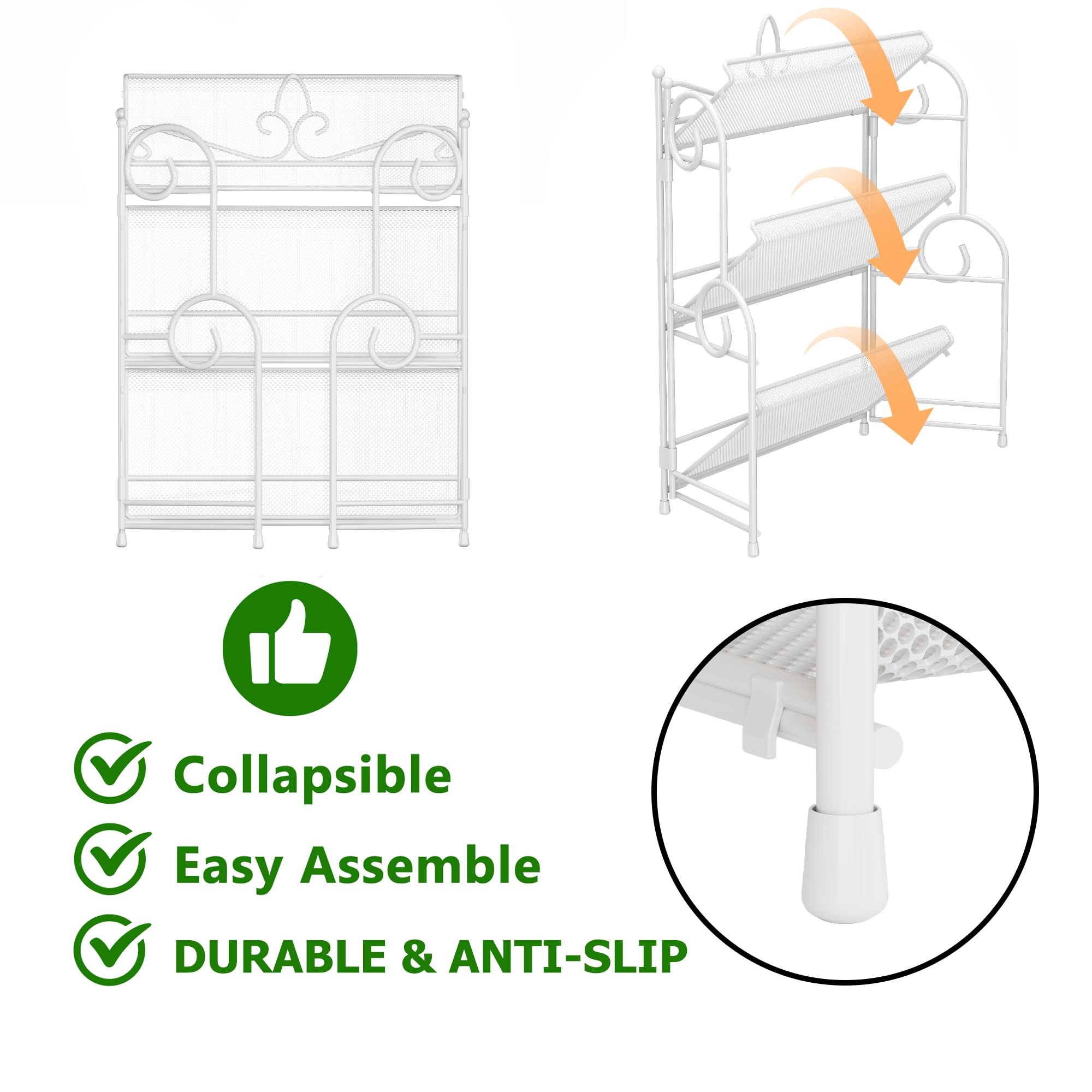 YIUKEA Bathroom Organizer Countertop - 3 Tier Spice Rack Organizer, Counter Organization and Storage for Bathroom, Kitchen, Bedroom, Offices, Foldable
