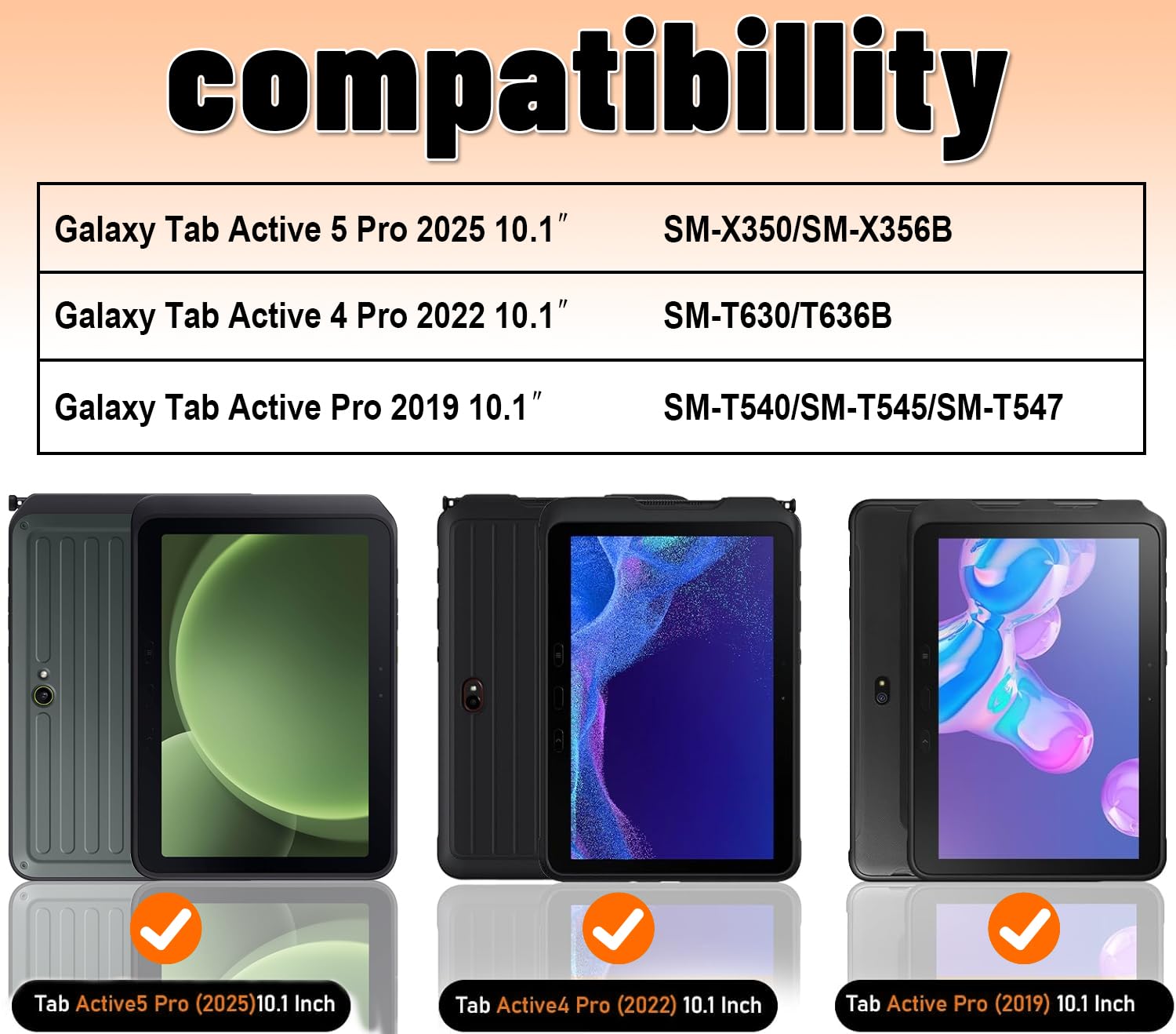 Samsung Galaxy Tab Active5/Active 3 8.0 Case, with 360 Stand, Handle Hand Strap & Shoulder Strap for Galaxy Tab Active5 8" 2024 X300/X307, Active3 8" 2020 T570/T575/T577 (Black)