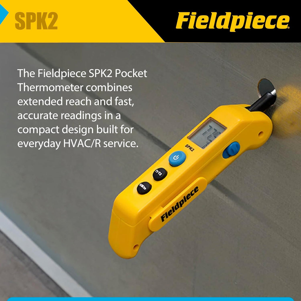 Fieldpiece SPK2 Pocket Thermometer – Folding Probe Digital Temperature Meter with Extended Reach - Backlit Display - Fast-Response Tip for HVAC/R