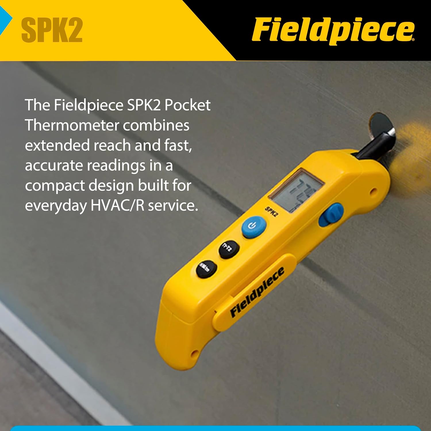 Fieldpiece SPK2 Pocket Thermometer – Folding Probe Digital Temperature Meter with Extended Reach - Backlit Display - Fast-Response Tip for HVAC/R