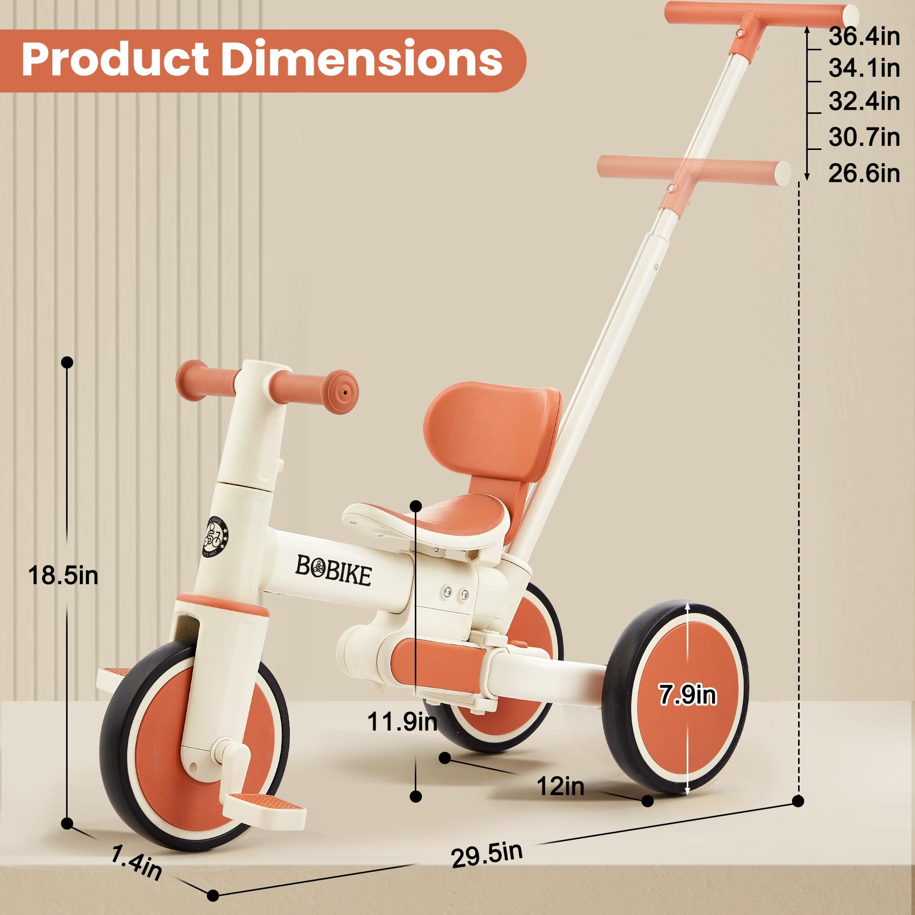 Toddler Bike with Push Handle,Tricycles for 1 to 3 Years Old, Toddler Tricycle with Push Handle for Boy Girl, Baby Balance Bike with Adjustable Seat Height and Removable Pedal (Black)