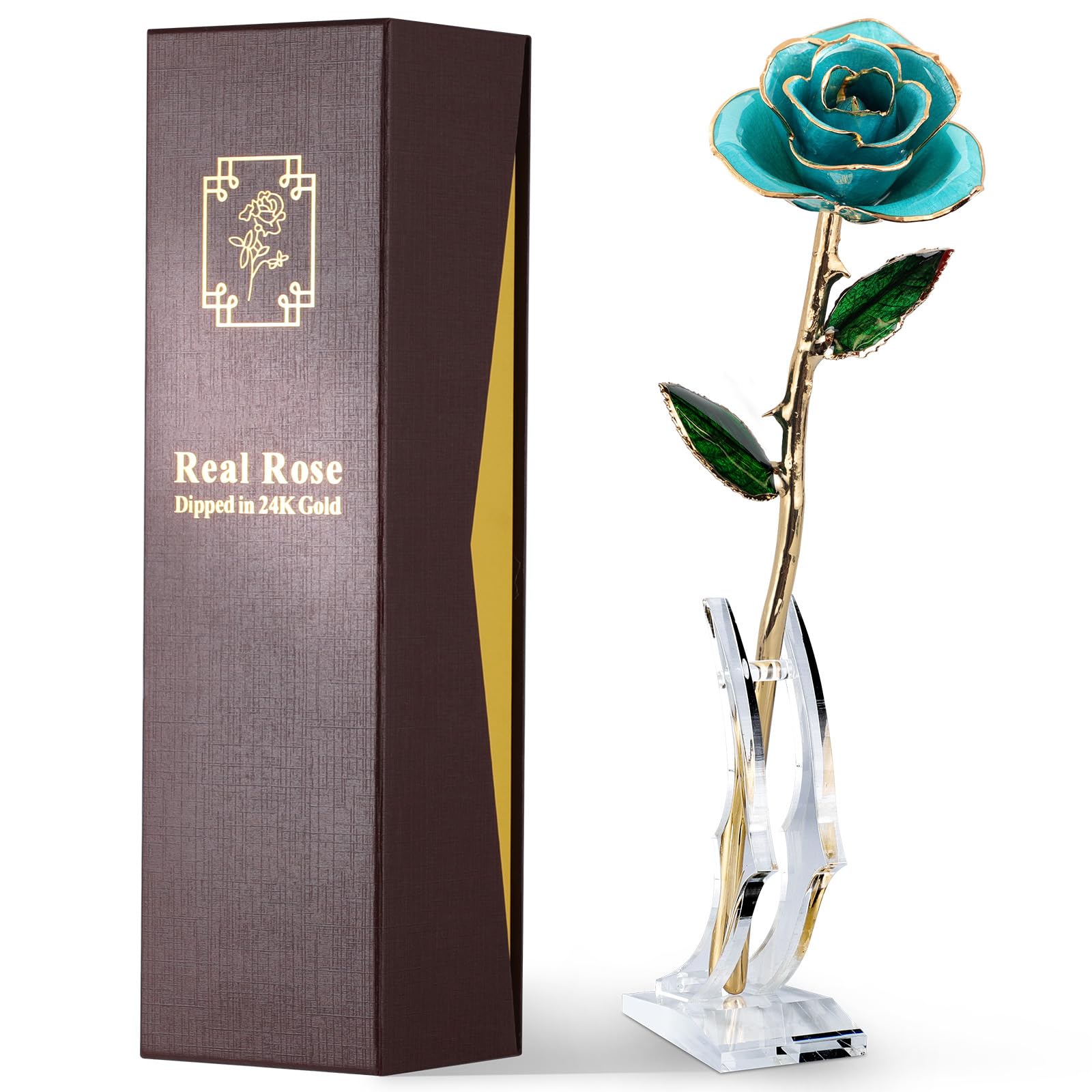 24K Gold Dipped Real Rose – Handcrafted, Bold, One of a Kind – Romantic Gift for Her – Ideal for Birthday, Anniversary, Mother’s Day, Valentine’s (Black)