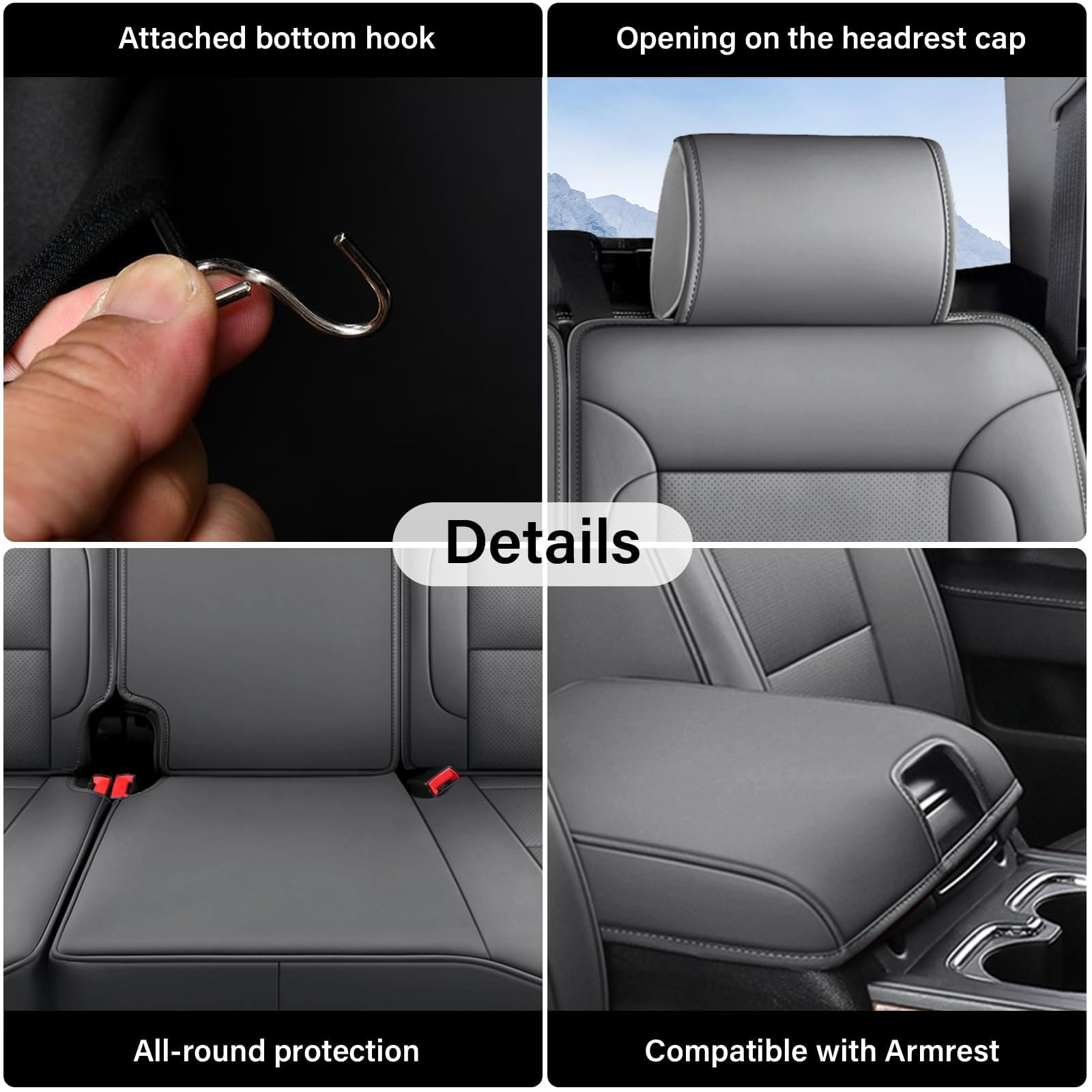 Coverado Chevy Silverado Seat Covers, Faux Leather Seat Covers Fit for Chevy Silverado GMC Sierra 2007-2025 1500, 2015-2025 2500HD 3500HD Crew Double Extended Cab (Front, Black)
