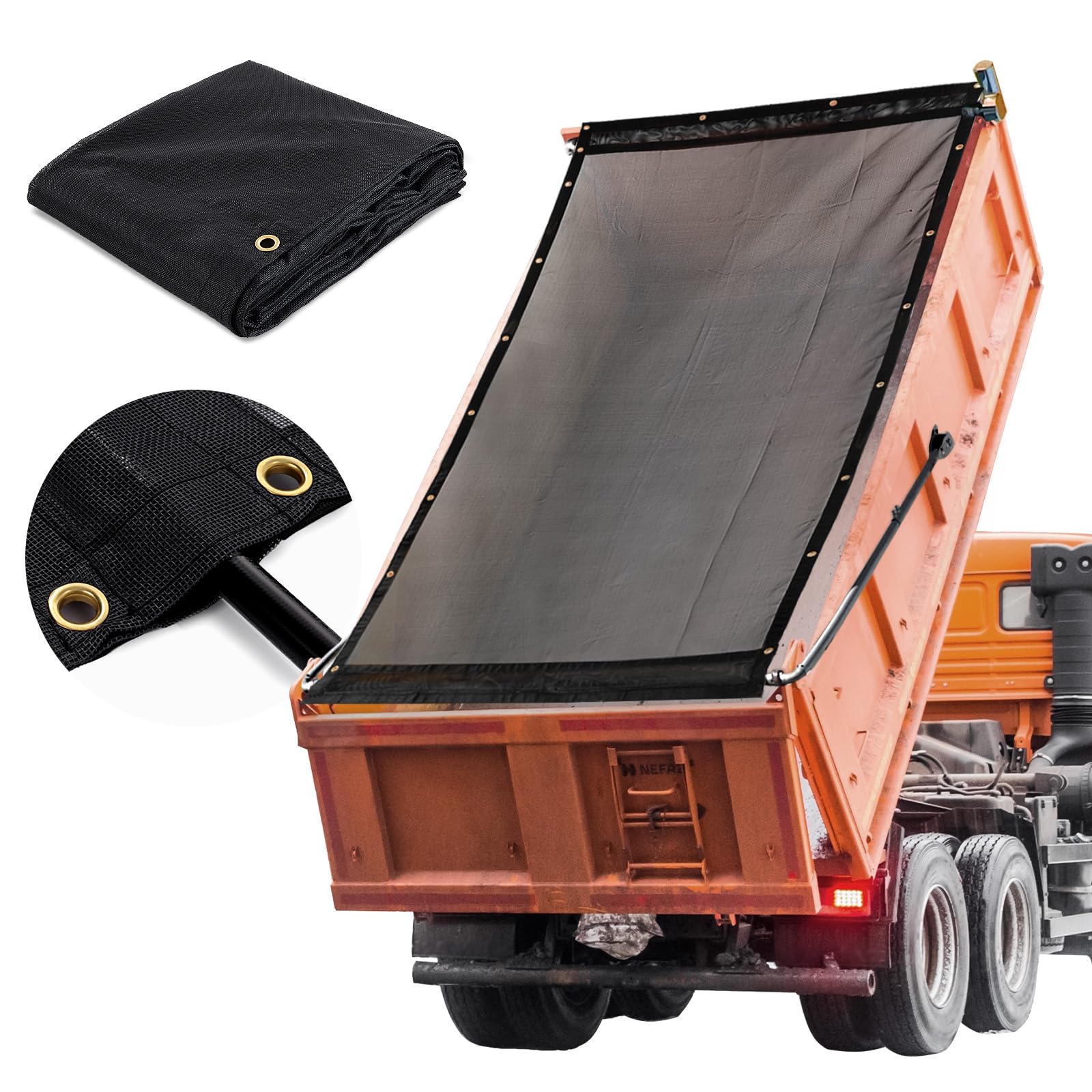 HOMBYS Black 7x14 ft Dump Trailer Truck Mesh Tarp with Grommets,Heavy Duty Mesh Tarp, Opening Shade Trailer Tarp for Truck Bed Cover