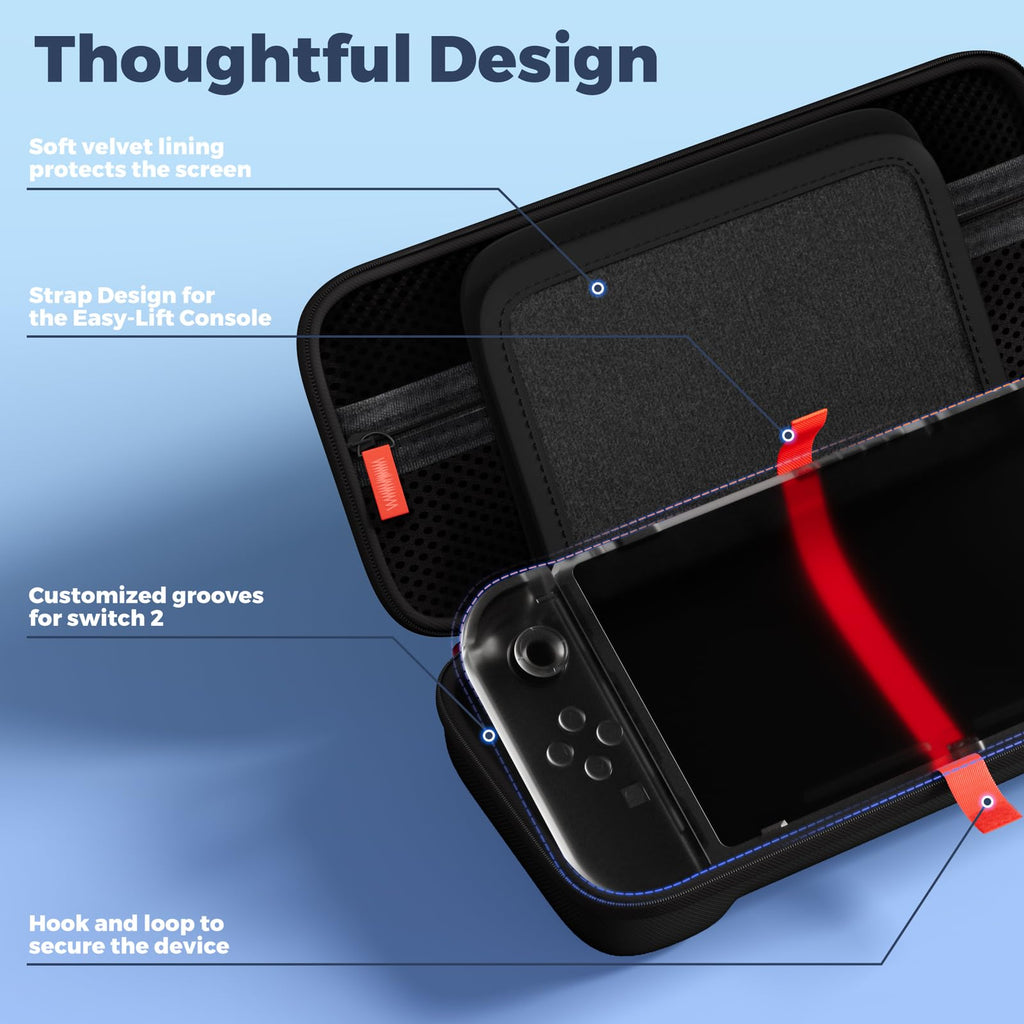 ProCase Carrying Case for Nintendo Switch 2 (2025) with 24 Game Card Slots, Hard Portable Travel Case Storage Bag Protective Pouch for 2025 Nintendo Switch 2 Console AC Adapter & Accessories -Black,L