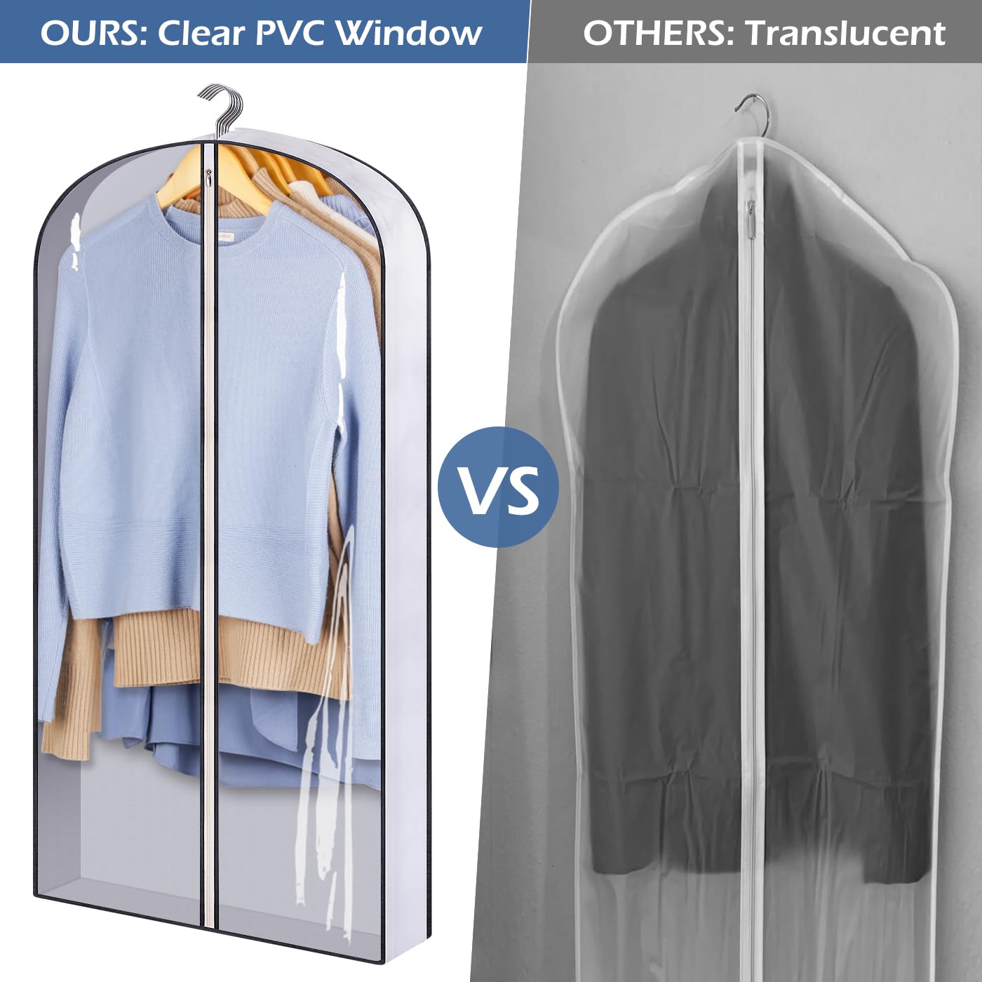 SLEEPING LAMB 60" Gusseted Garment Bags for Closet Storage Clear Dress Bag Hanging Clothes Storage for Long Gowns, Coats, Sweaters, 2 Packs