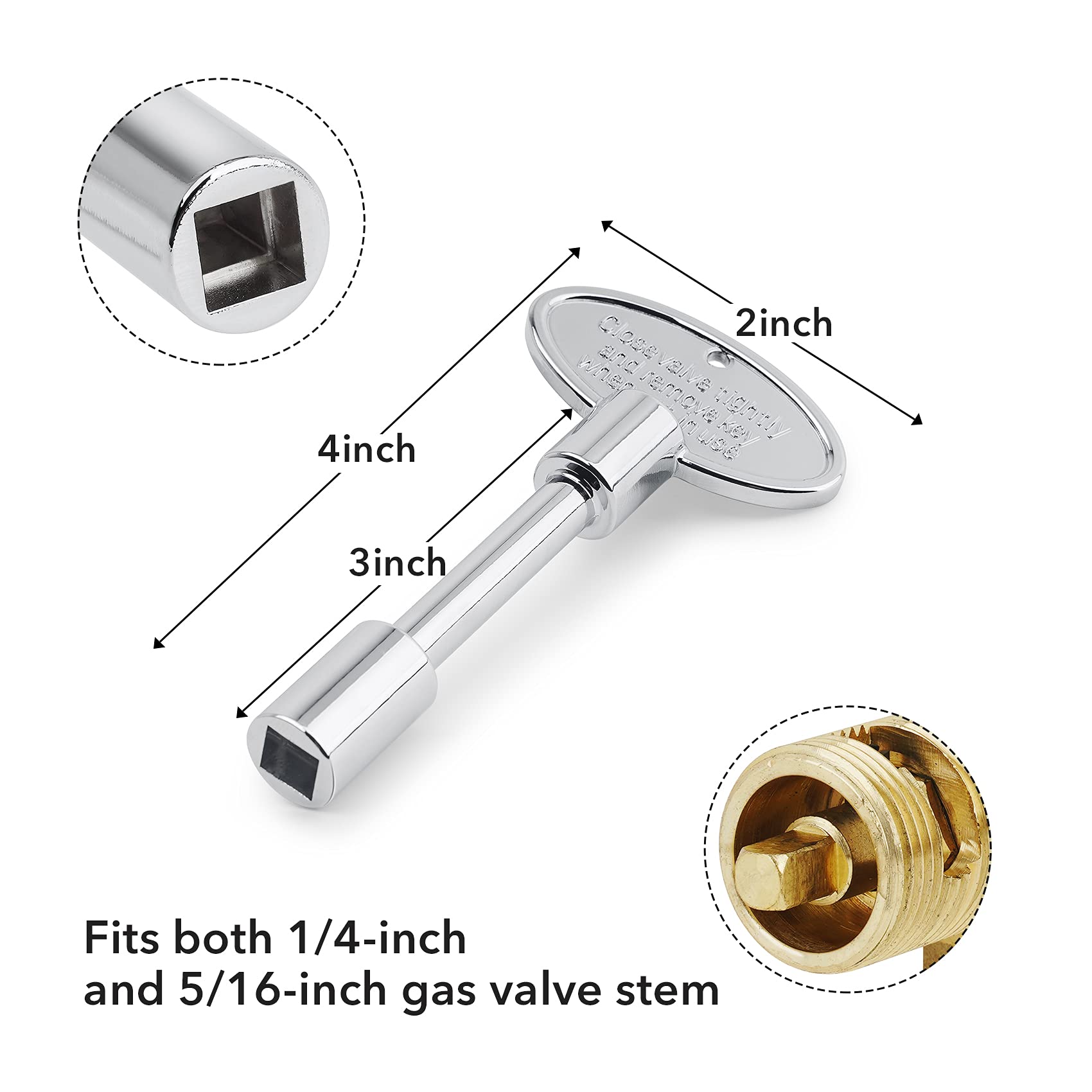 Stanbroil 3-Inch Gas Valve Key Fits 1/4" and 5/16" Turn Ball Valve for Gas Fire Pits and Fireplaces, Polished Chrome