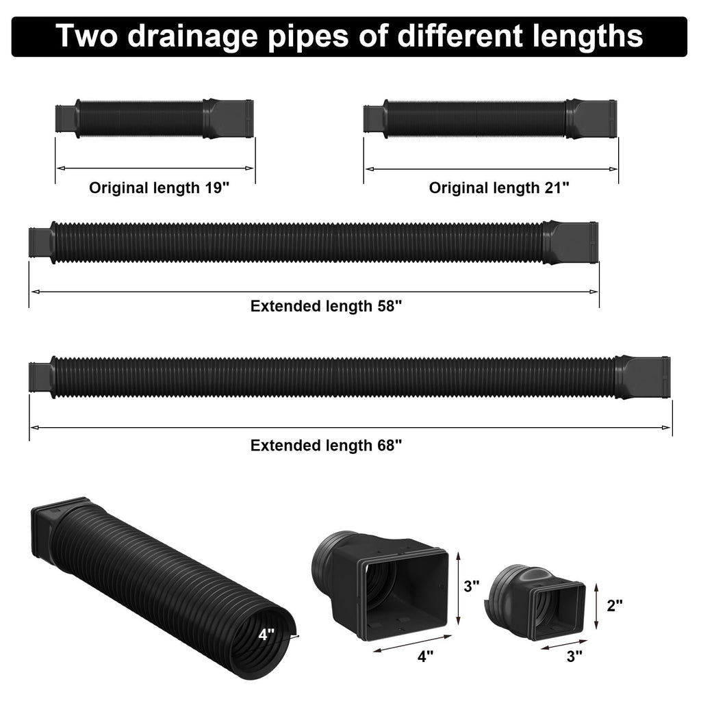 plusgutter 2 Pack Rain Gutter Downspout Extensions, Flexible Downspout Extender with 58"+68" Extendable Pipes for Rain Water Drainage, Durable Down Spout Drain Extension with Connector (Black)