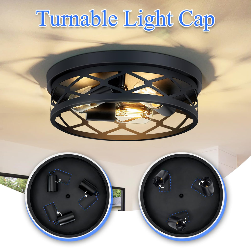 SKEJAO Flush Mount Ceiling Light Fixture,Black 2-Light Hallway Light Fixtures Ceiling,Light Fixtures Ceiling Mount for Farmhouse,Kitchen,Hall,Bedroom,Bathroom (2 Pack)