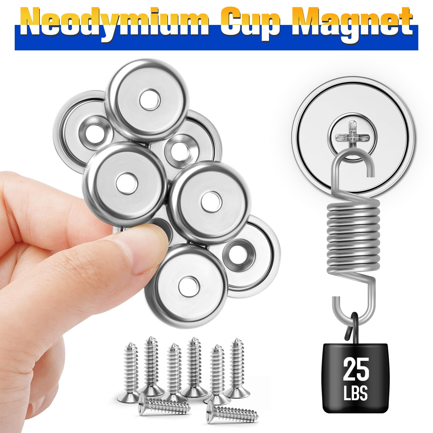 VNDUEEY Magnets with Holes, Strong Rare Earth Magnets, 8 Pack 40LBS Neodymium Cup Magnet with Stainless Screws for Wall Mounting, Round Base Disc Magnet for Kitchen, Office, Workplace, DIY Craft
