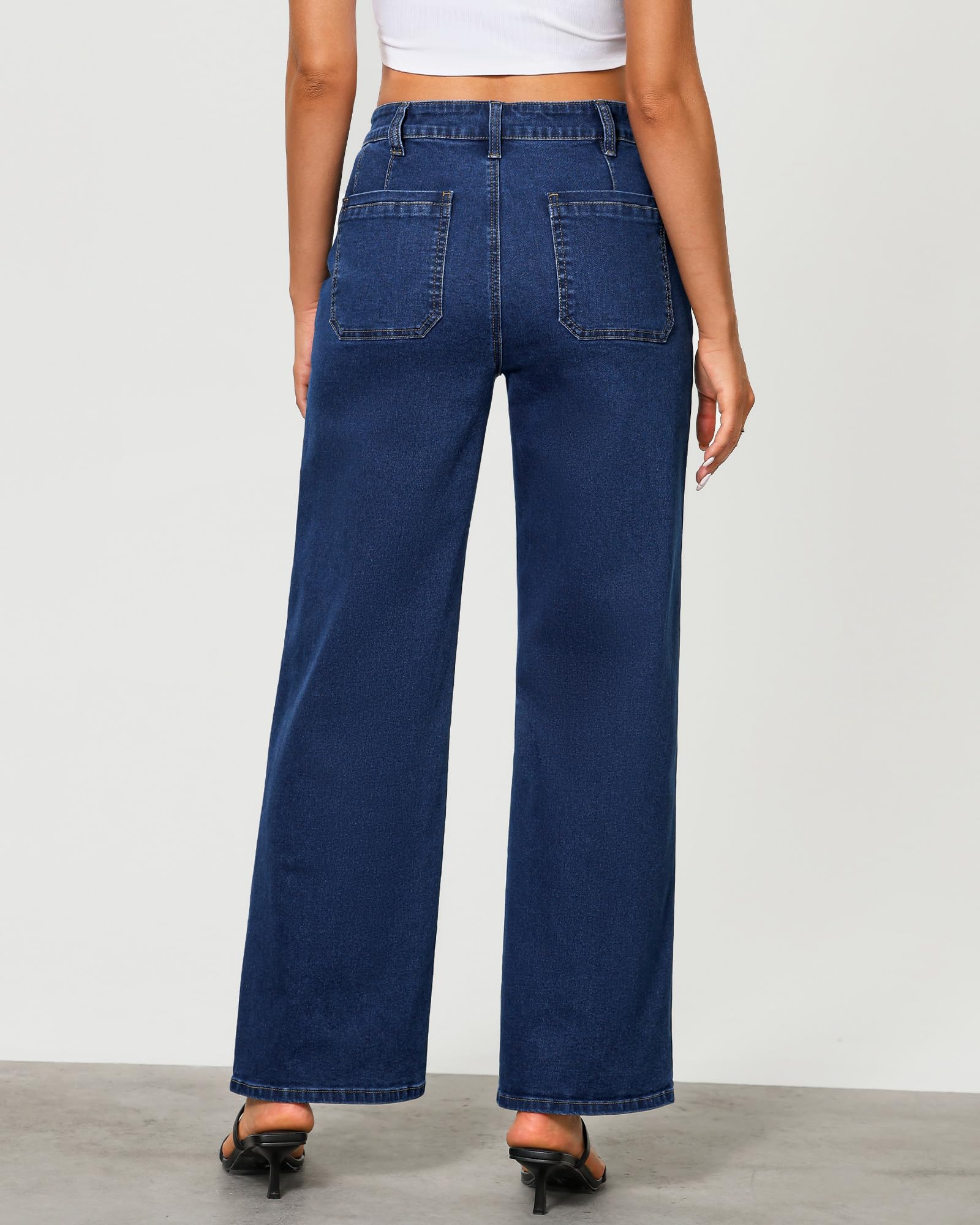 GRAPENT Wide Leg Jeans for Women Trendy High Waisted Loose Straight Leg Stretchy Retro Denim Pants with Pouch Pockets