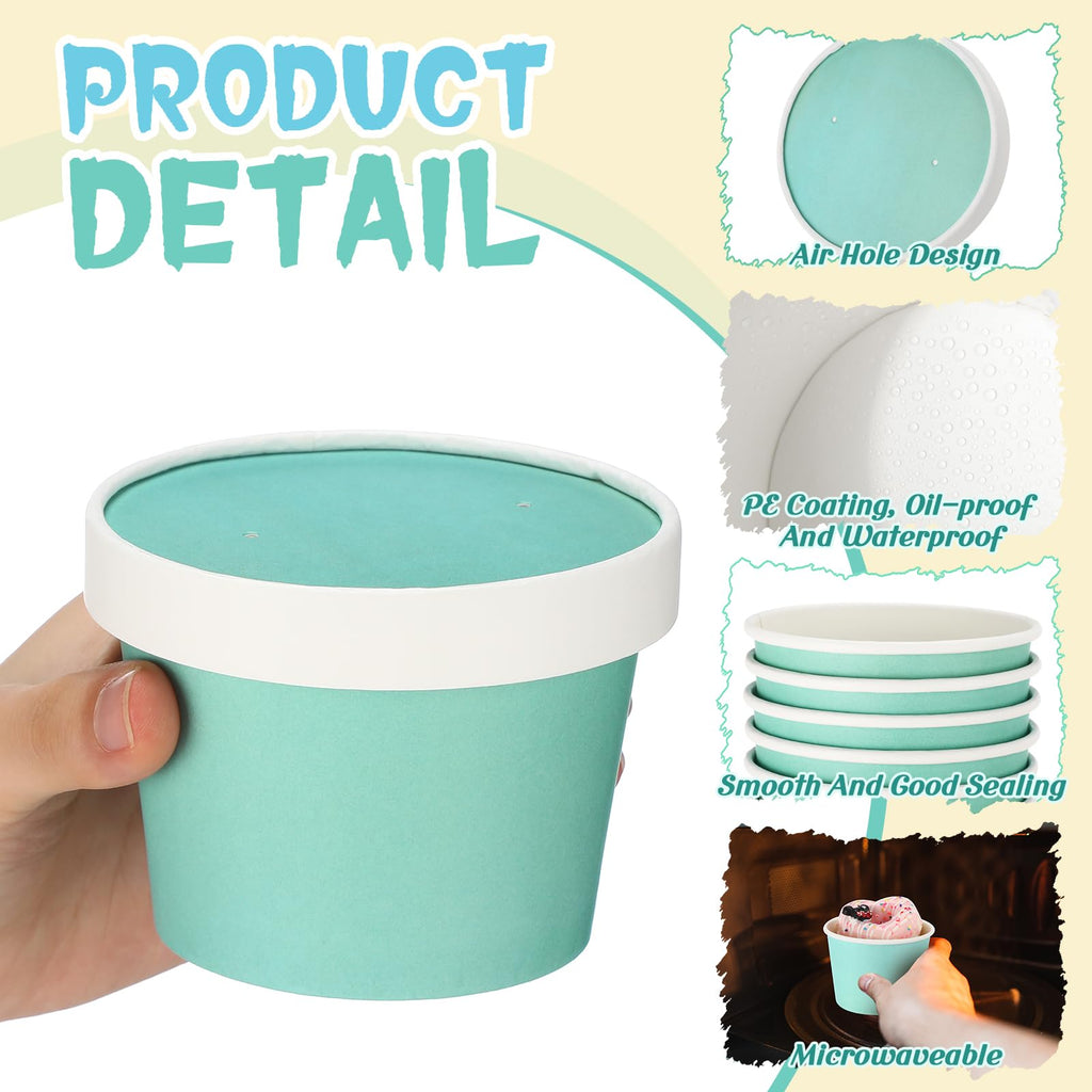 Fulmoon 100 Pack Paper Soup Containers with Lids Disposable Paper Food Containers with Vented Lid Kraft Ice Cream Cake Dessert Cups Soup Bowl for Party Hot Food Fruit Microwave(4 oz,Brown)