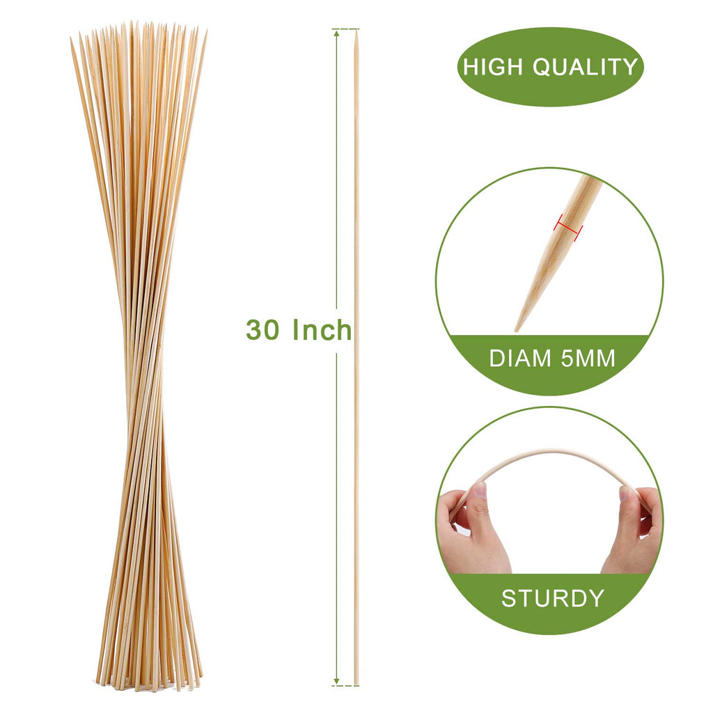 60 PCS Bamboo Marshmallow Roasting Sticks, SMores Skewers for Fire Pit, Extra Long 30 Inch Heavy Duty 5mm Thick Wooden SMores Sticks for Open Fire Pits Roaster Barbecue Hot Dog Camping Kebab Sausage