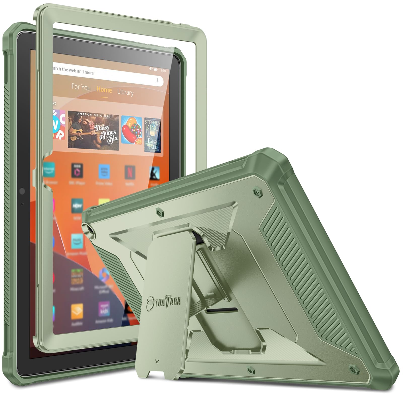 Fintie Shockproof Case for All-New Fire HD 10 Tablet (13th Generation 10.1", 2023 Release), [Tuatara] Rugged Unibody Hybrid Bumper Kickstand Cover with Built-in Screen Protector, Black