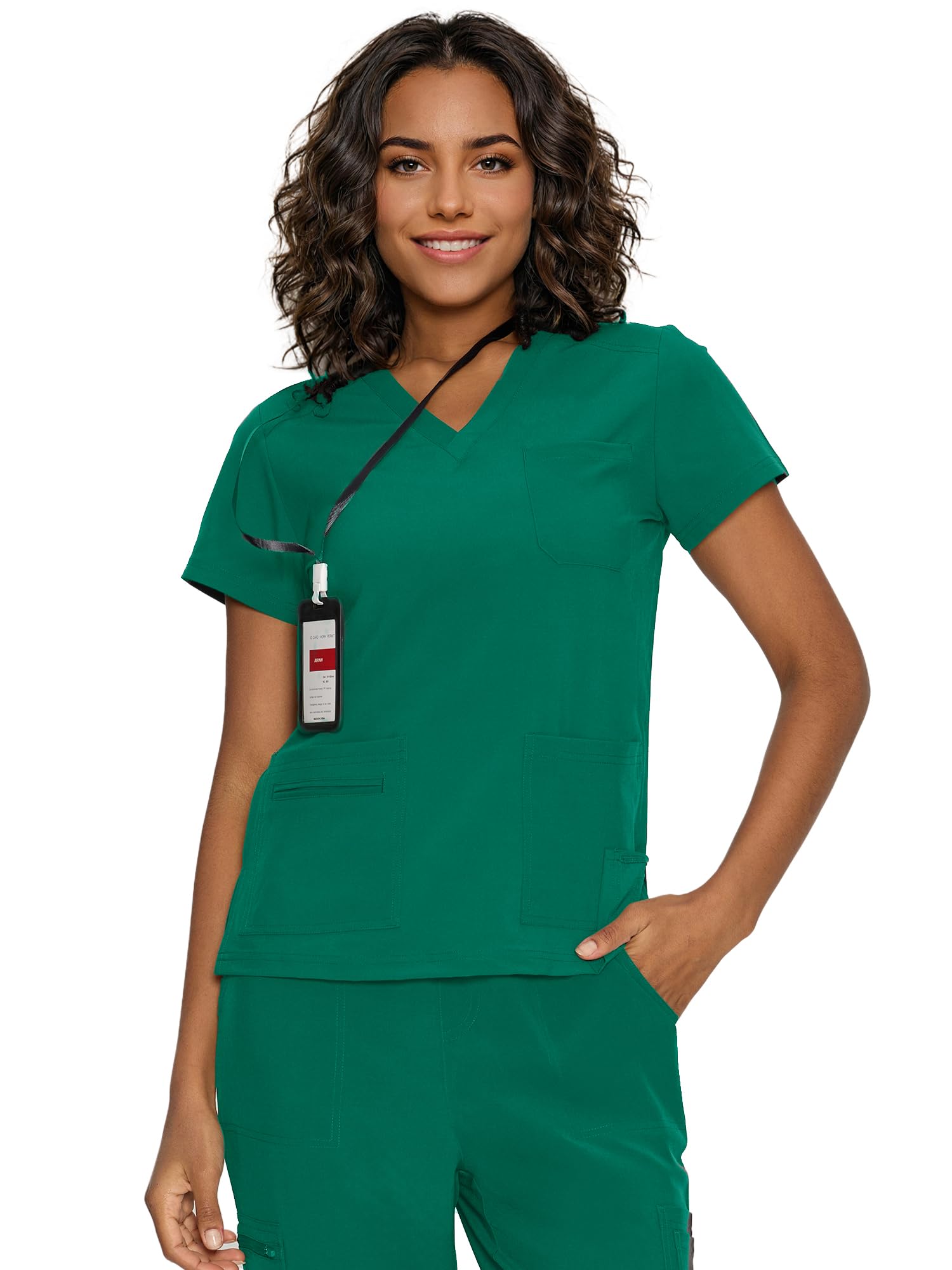 floralhue Scrub Tops for Women, Curved V-Neck Scrub Tops with 3 Pockets, Soft Stretch, Easy Care