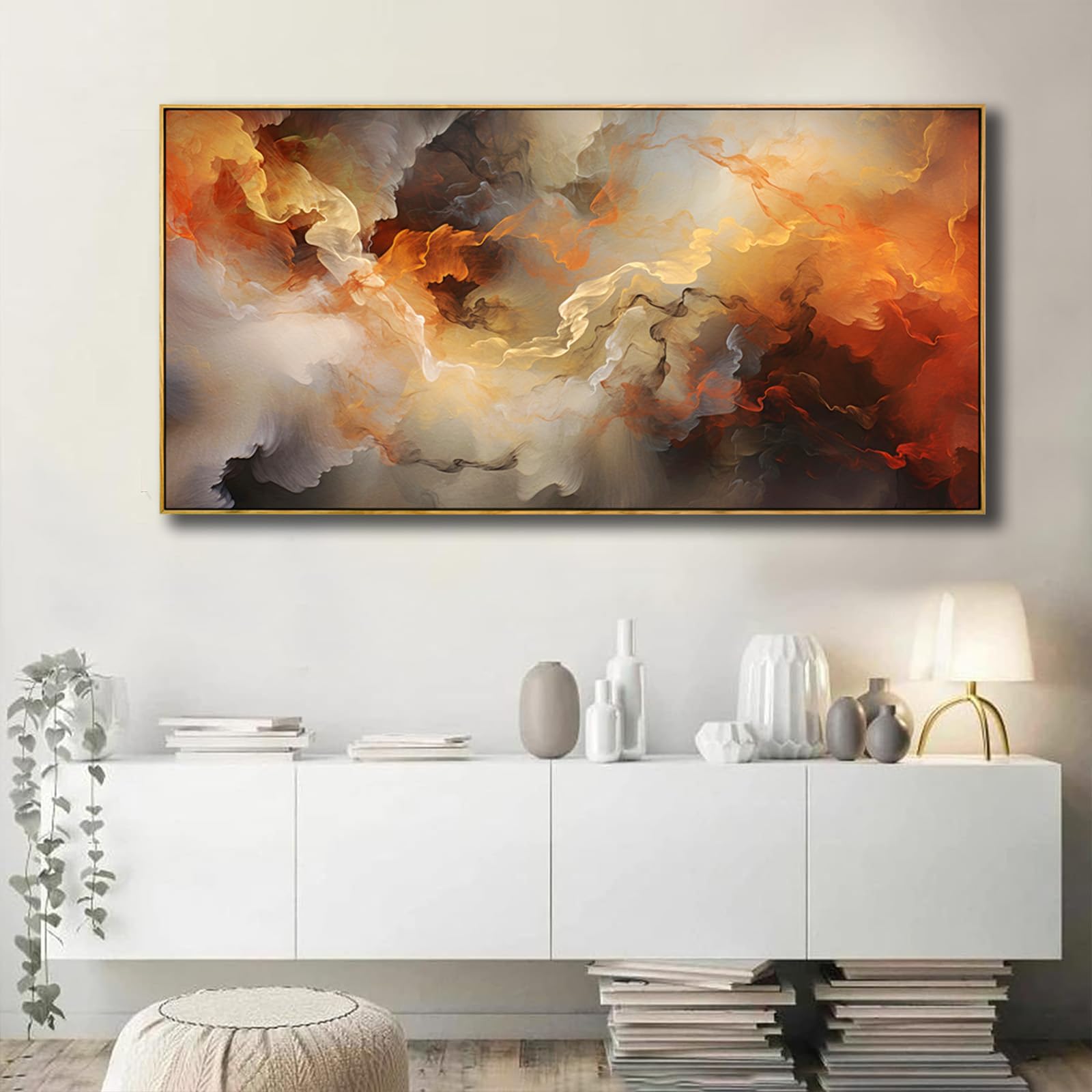 VHMING Abstract Wall Art Artwork Retro Trees Pictures Decor Canvas Painting Framed Ready to Hang Living Room Bedroom and Office Wall Decor 20x40 Inch