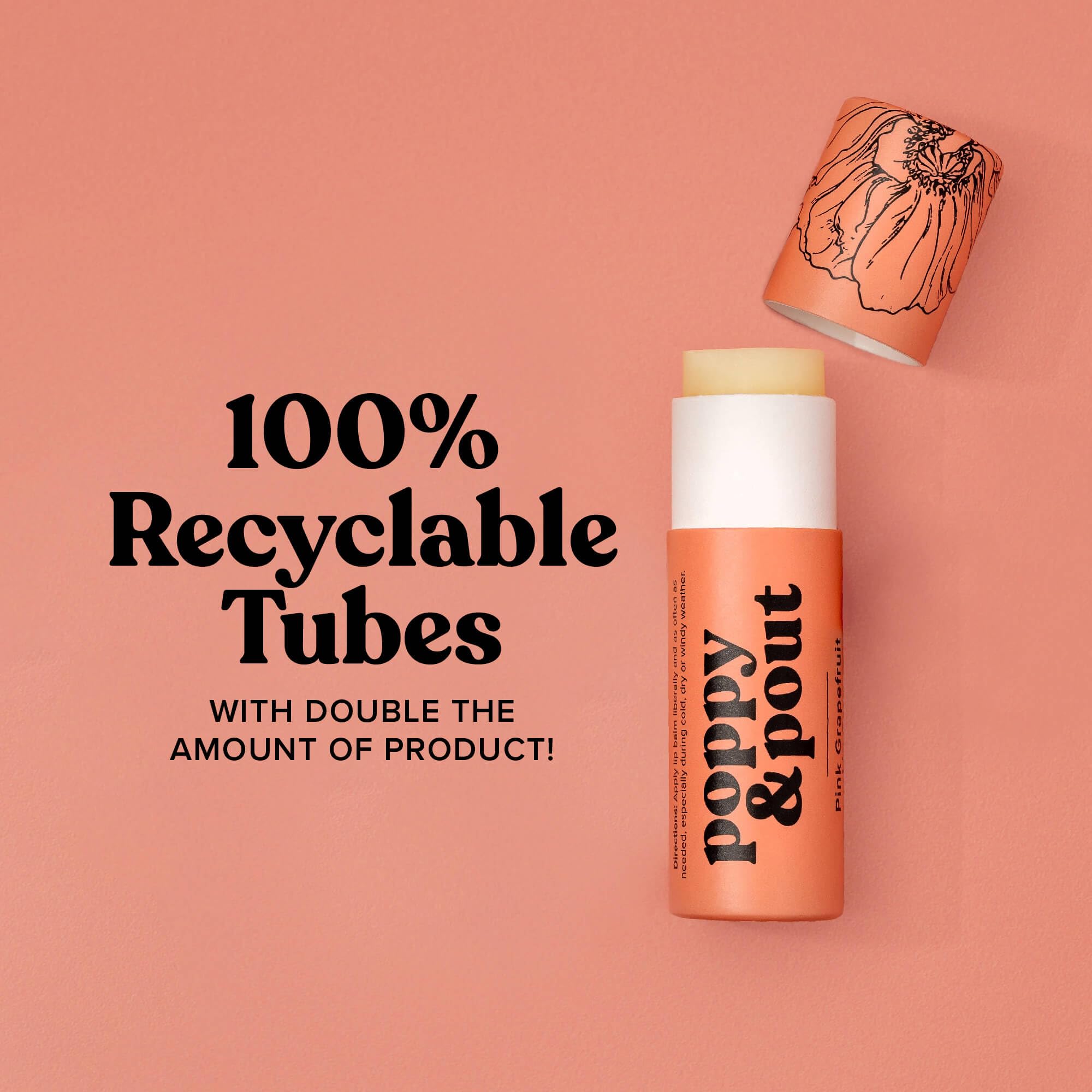 Poppy & Pout Blood Orange Mint Jumbo Lip Balm | All Natural Lip Balms & Moisturizers | Hydrates with Beeswax, Vitamin E, Organic Coconut Oil | Cruelty-Free | Lip Balm in Recyclable Cardboard Tube