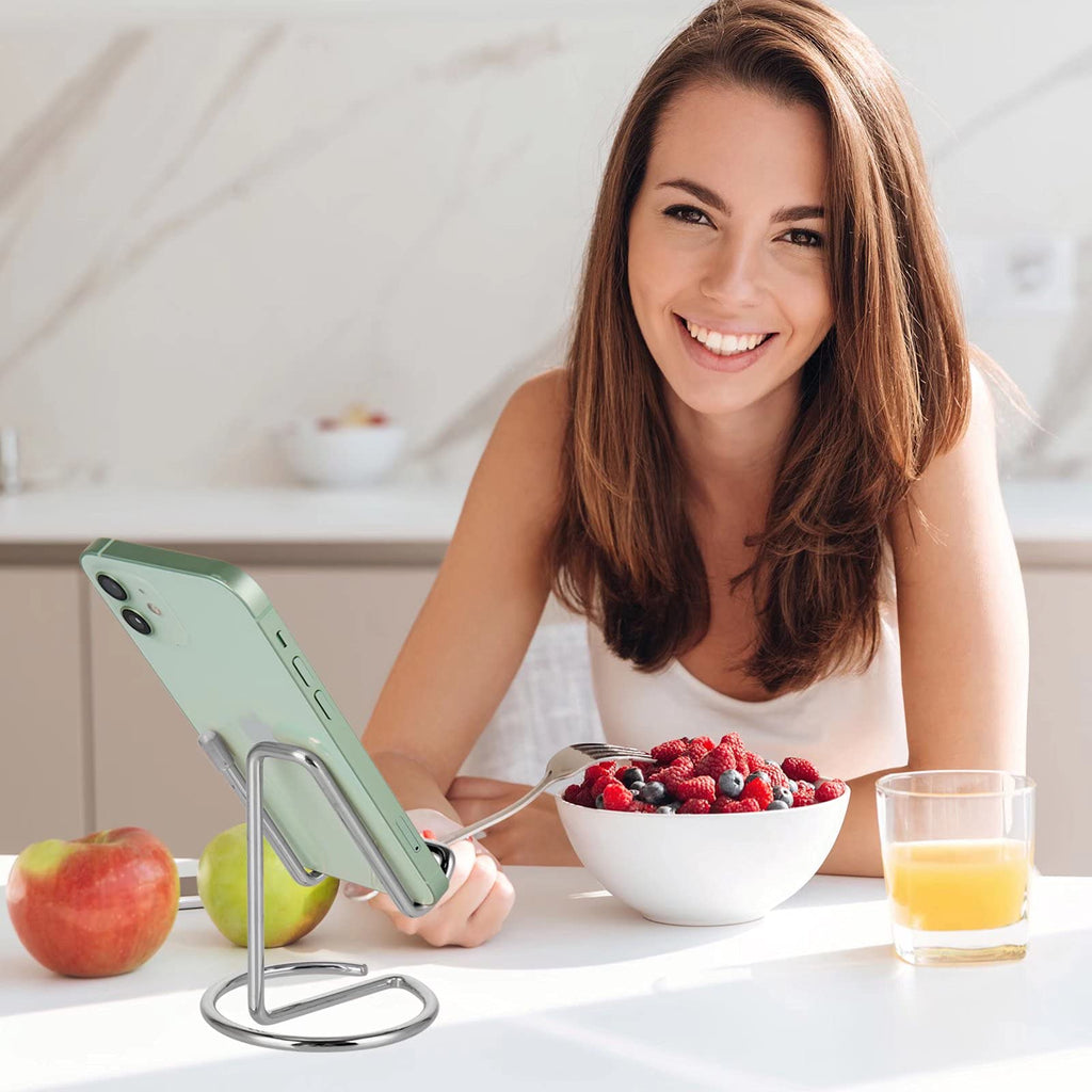ROPOSY Cell Phone Stand for Desk, Cute Metal Black Cell Phone Stand Holder Desk Accessories, Compatible with All Mobile Phones, iPhone, iPad