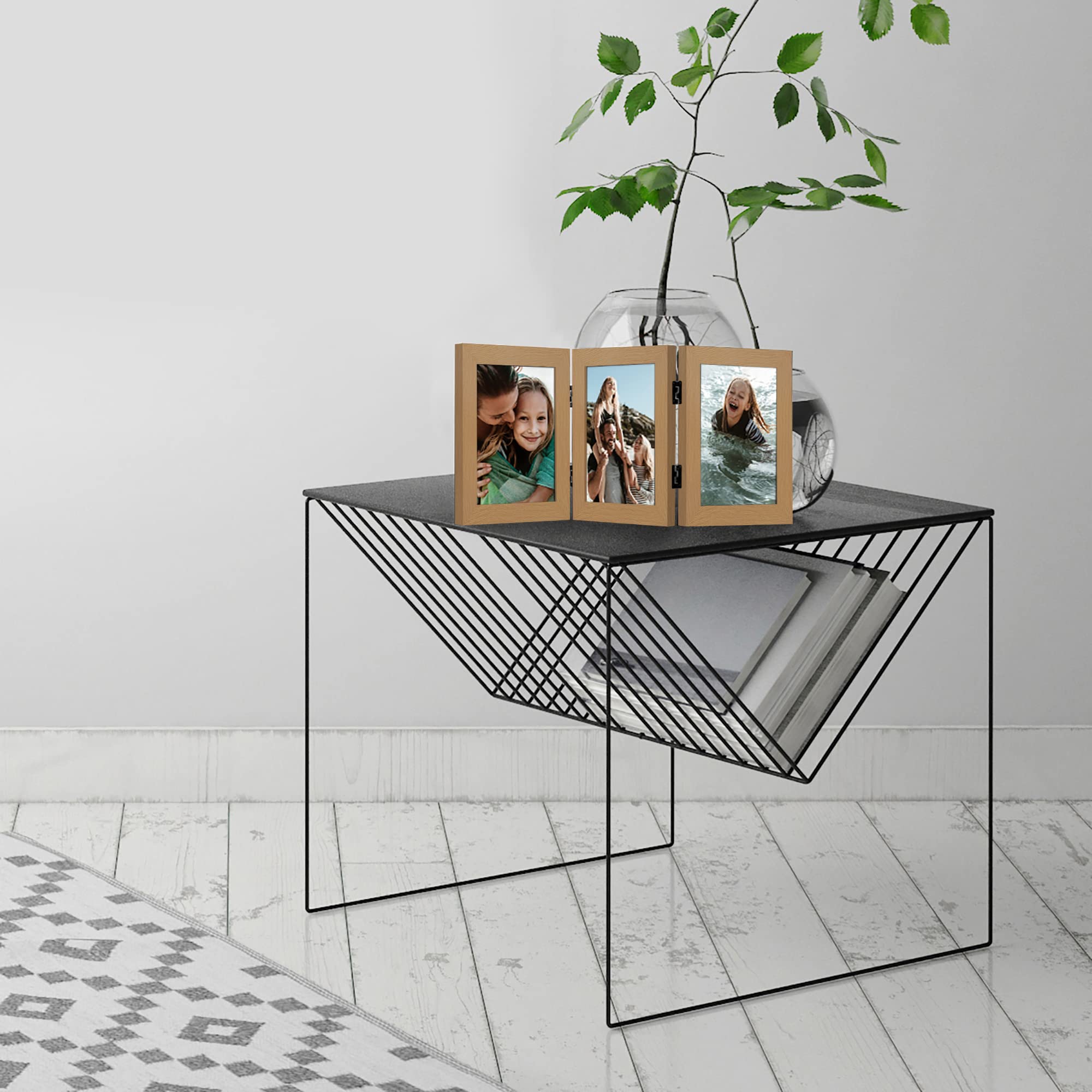Americanflat Hinged 4x6 Picture Frame with Shatter-Resistant Glass - Double Picture Frames with Engineered Wood - Signature Collection - Photo Frame for Tabletop Display - Black