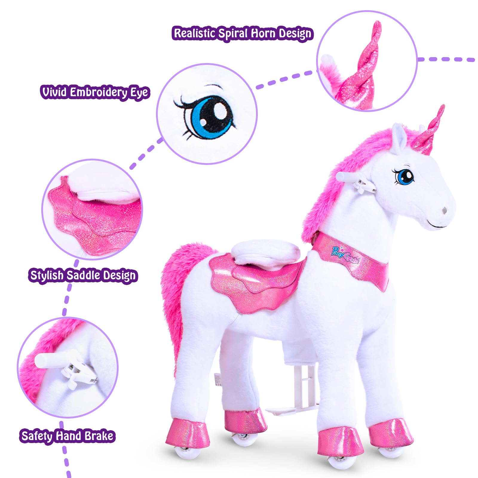 PonyCycle Ride on Toys Riding Black Horse Toys No Battery Required (with Brake/ 30" Height/Size 3) Pony Rider Walking Animals Rocking Horse Ride on Horse for Kids Riding Toys E338