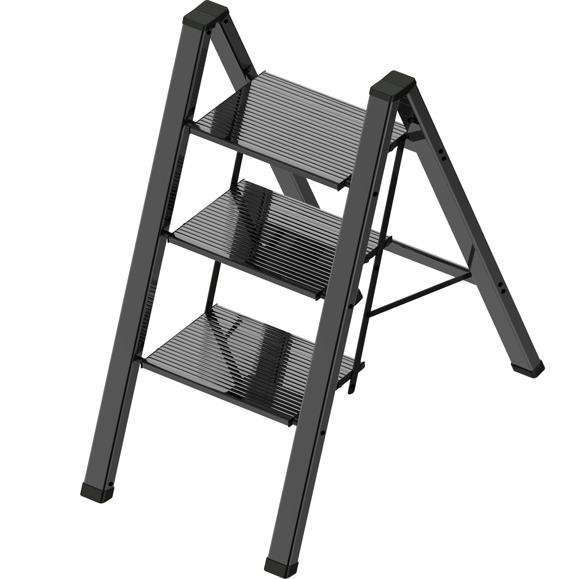 2 Step Lightweight Folding Ladder for Home, 330lbs Aluminum Step Ladder Anti-Slip for Kitchen, Step Stool Foldable Adults for Closet, 330lbs - Black