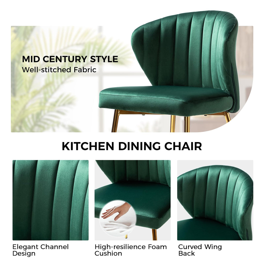 HULALA HOME Velvet Dining Chairs, Modern Small Armless Accent Chair with Gold Metal Legs, Living Room Upholstered Cute Side Chair, Elegant Tufted Back Vanity Chair for Bedroom, Auburn