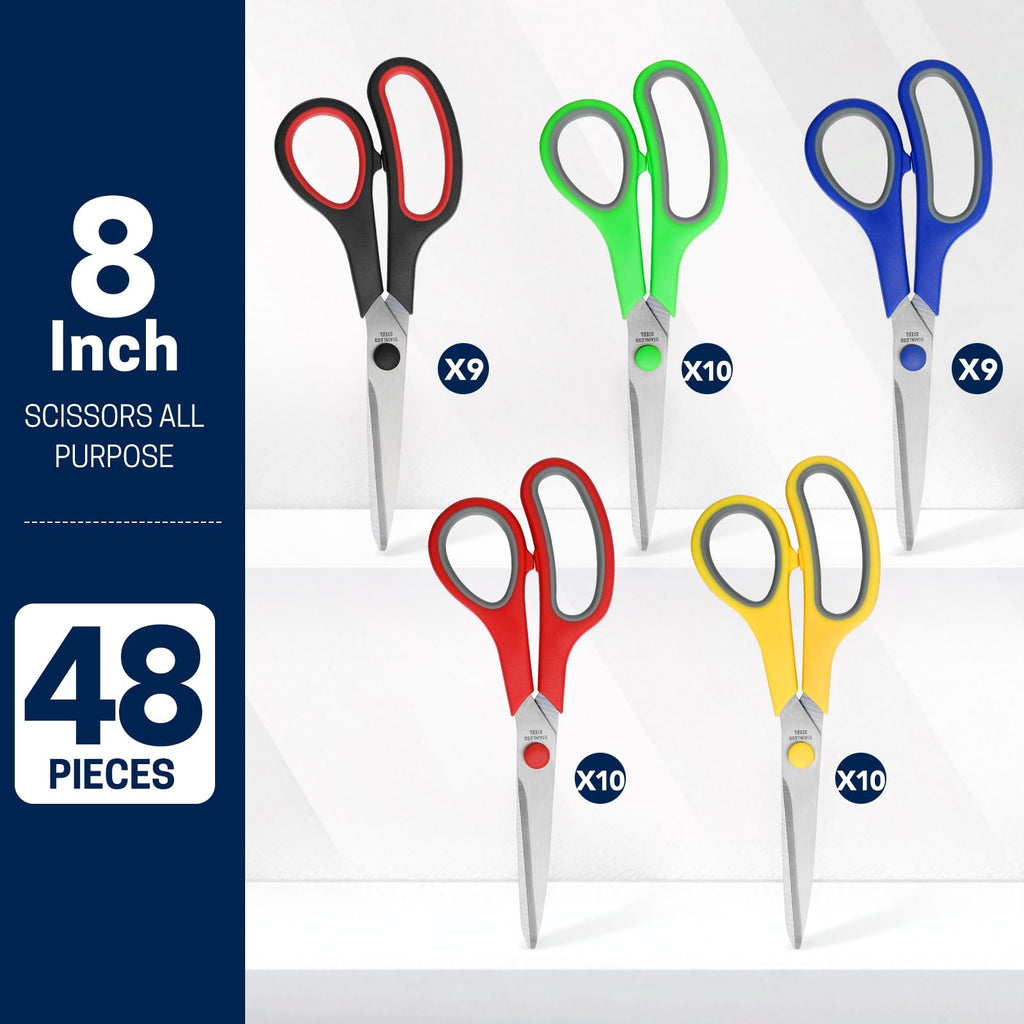 BURVAGY 8" 12 Pack All Purpose Heavy Duty Scissors- Comfort-Grip Sharp Scissors for Office School Sewing Fabric Craft High/Middle School Student Teacher Scissor, Right/Left Hand