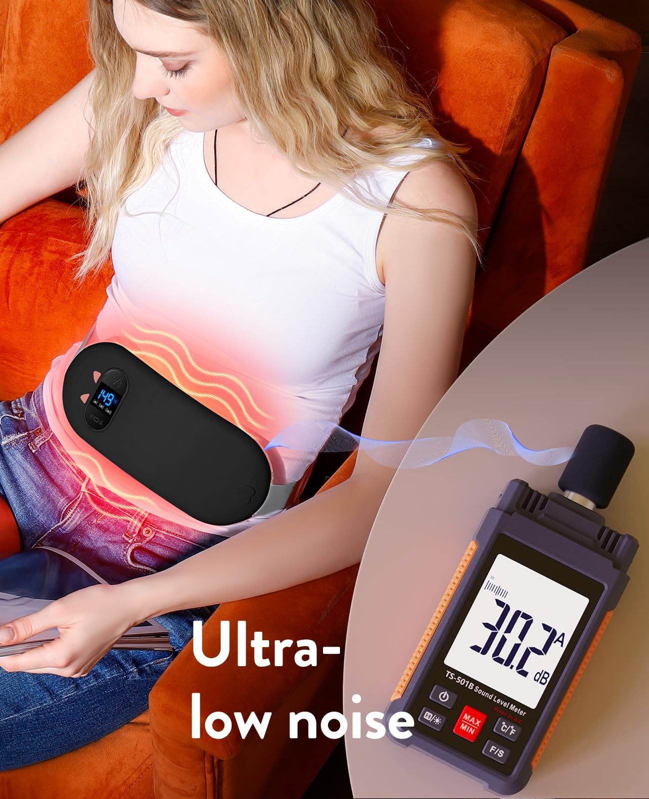 Electric Heating Pad, Portable Cordless Menstrual Heating Pad with 6 Heat Levels and 6 Massage Modes, Fast Large Heating Belly Wrap Belt for Cramps, Back Pain Relief Gifts for Women Girls Her