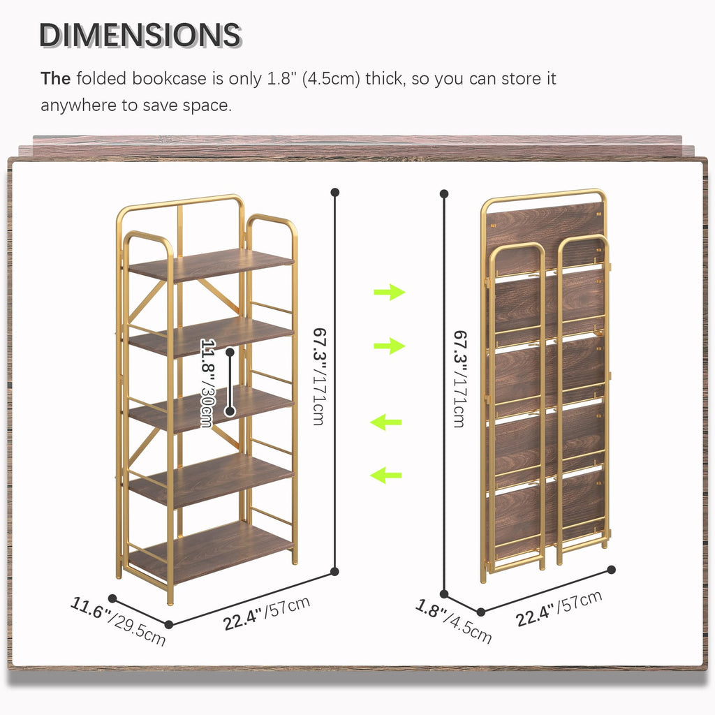 4NM No Assembly Folding Bookshelf, 3 Tiers Collapsible Book Shelves Open Industrial Foldable Storage Bookcase Shelf for Bedroom, Living Room, Home Office - Natural and White