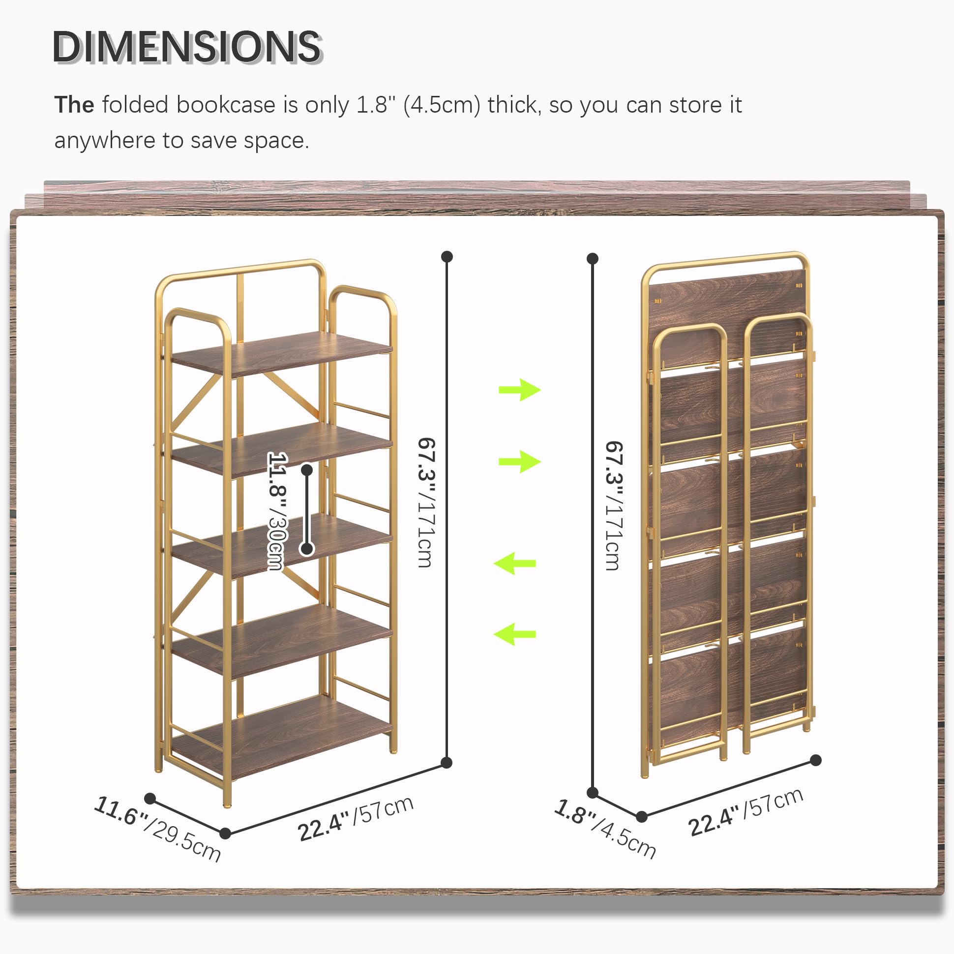 4NM No Assembly Folding Bookshelf, 3 Tiers Collapsible Book Shelves Open Industrial Foldable Storage Bookcase Shelf for Bedroom, Living Room, Home Office - Natural and White