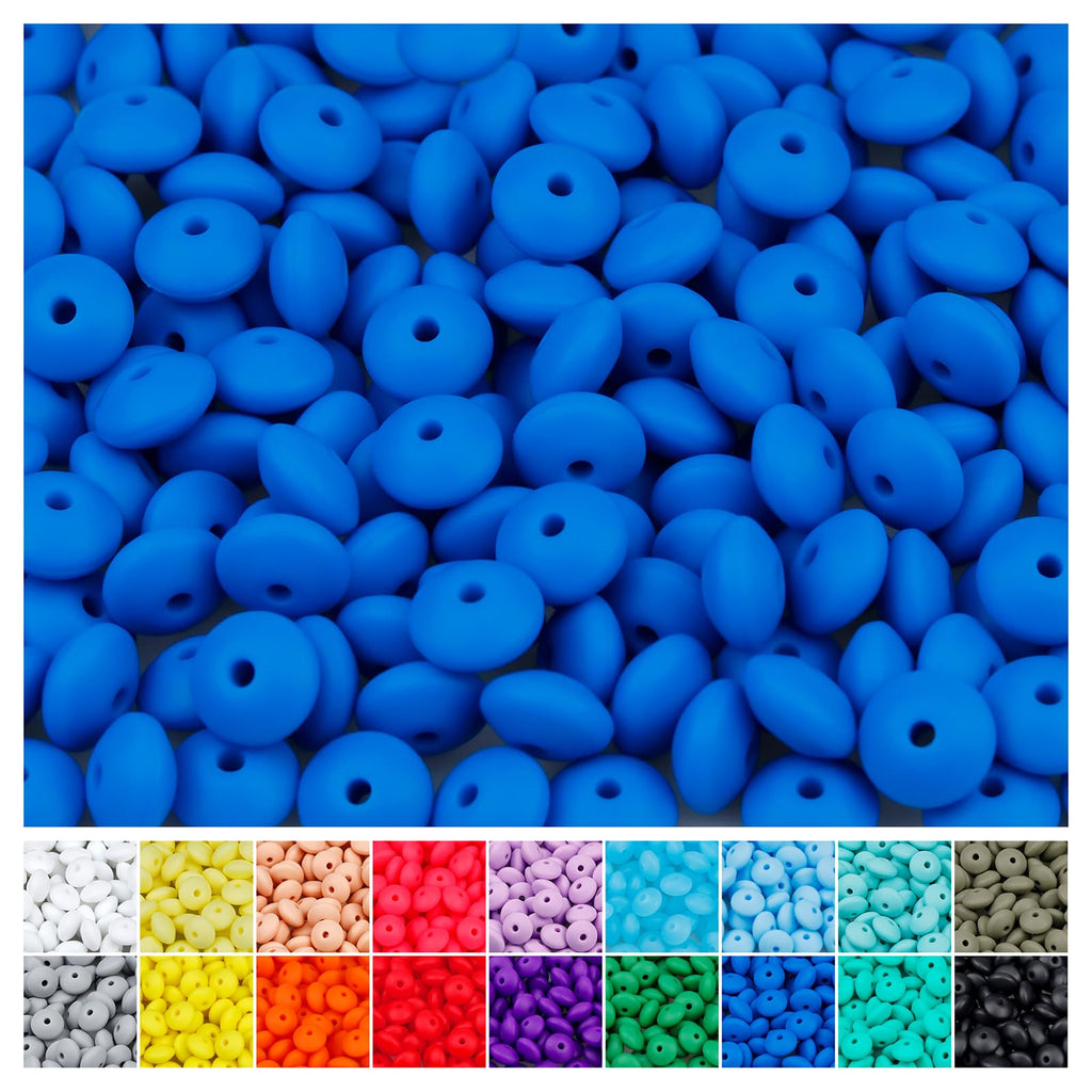 FIVEIZERO 180PCS Silicone Lentil Beads,12mm Spacer Beads | Flexible Silicone, 2mm Hole Design, Easy to Thread, Fade Resistant, Easy to Clean
