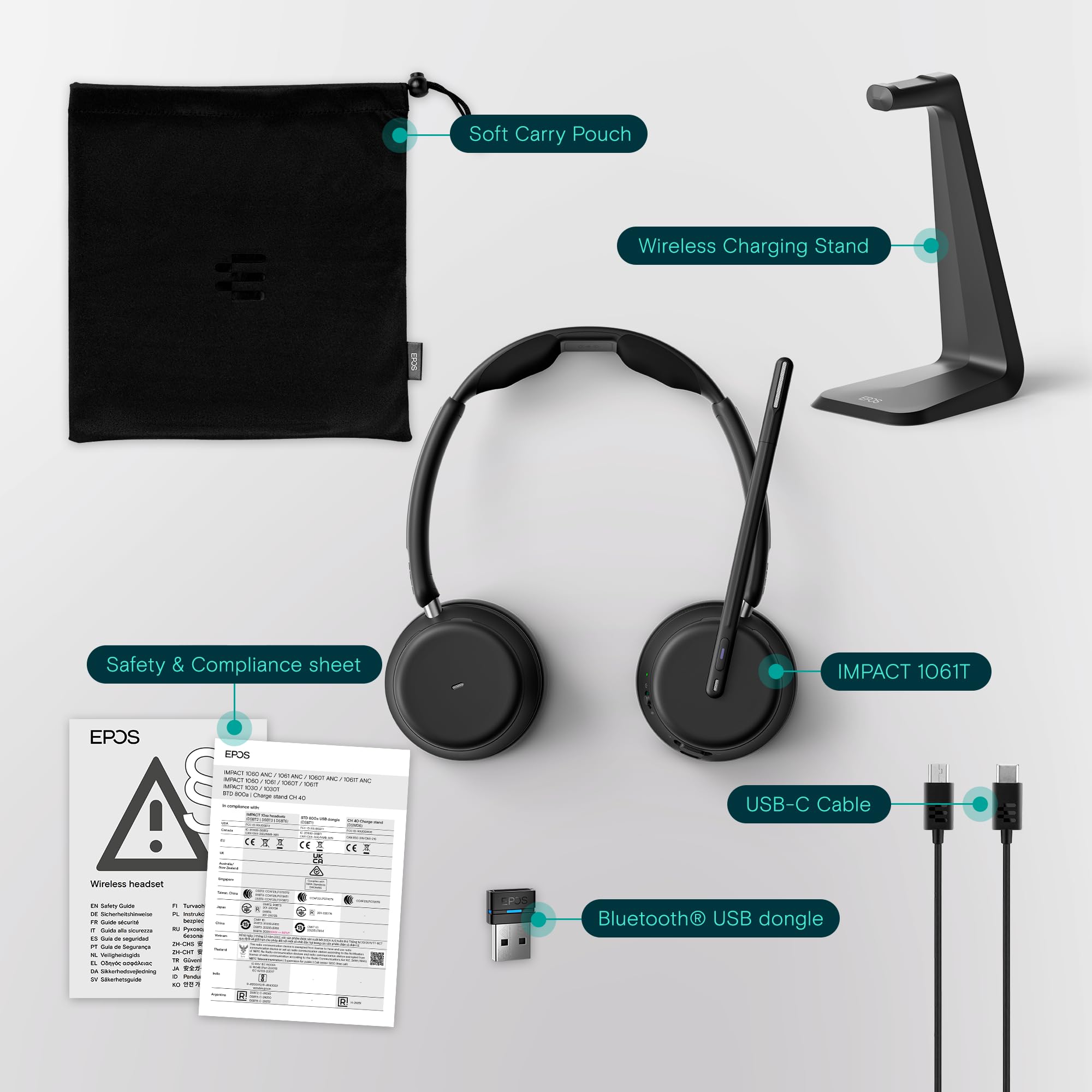 EPOS Impact 1061 ANC High-Performance Bluetooth Headset for PC - Double-Sided, Advanced Noise Cancellation, EPOS AI, Super Wideband Audio, Intuitive Controls, for Professionals in Loud Workspaces