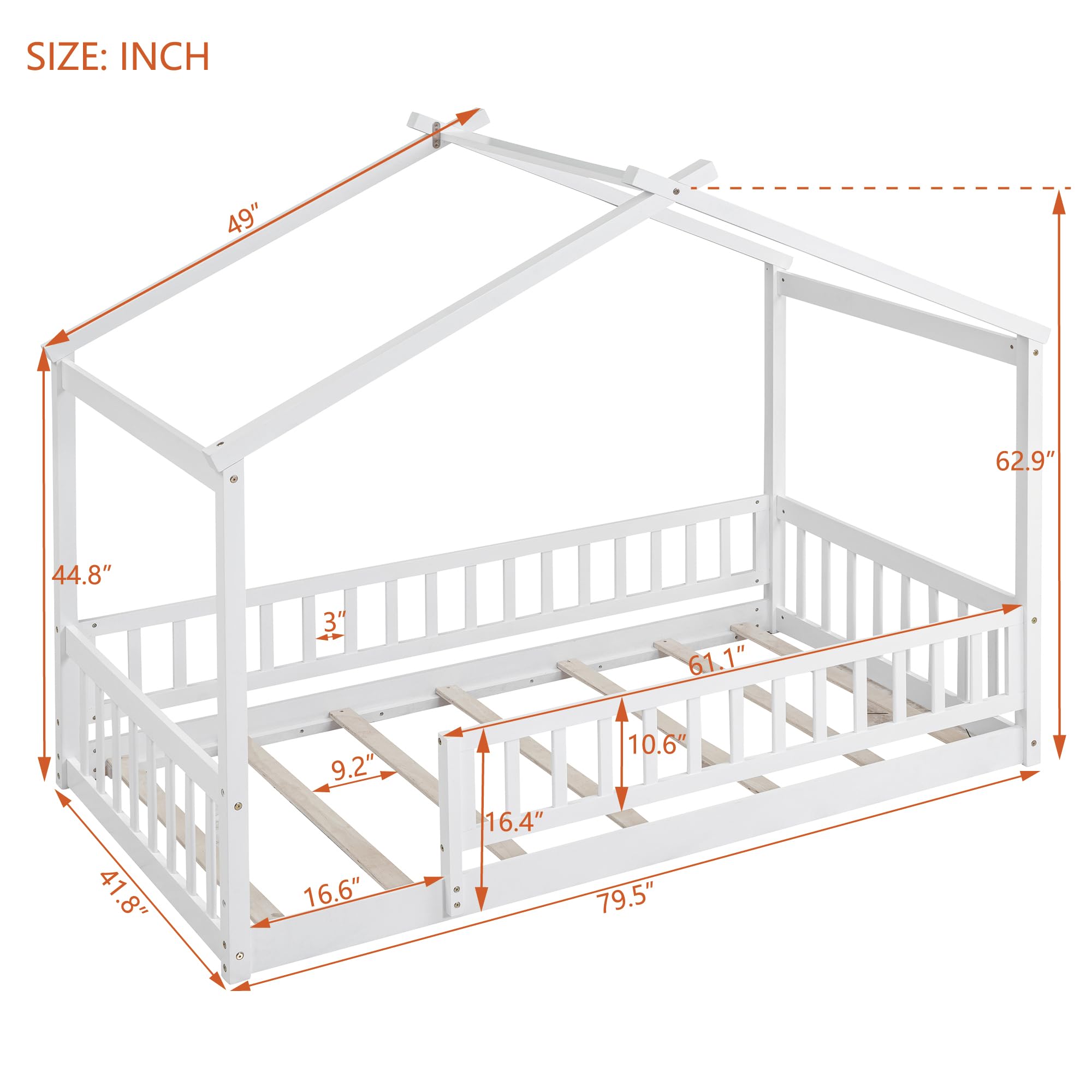 Merax Twin Size Wooden House Bed with Two Drawers, Wood Bed Frame with Roof for Kids, Teens, Boys or Girls, Grey