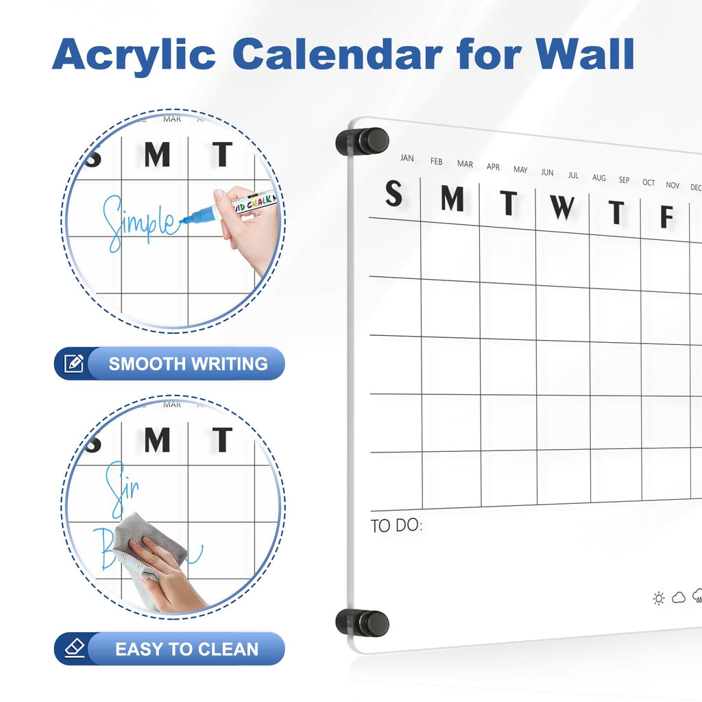 Acrylic Calendar for Wall Whiteboard, 12" x 12" Weekly Clear Dry Erase Board, Small Planning Board White Board for Wall, Home, Office, School