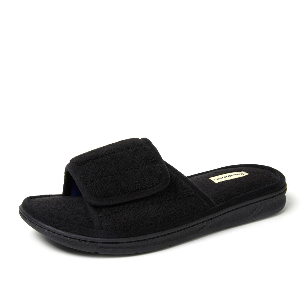 Dearfoams Men's Adjustable Indoor/Outdoor Memory Foam Machine Washable Summer Slide Slipper