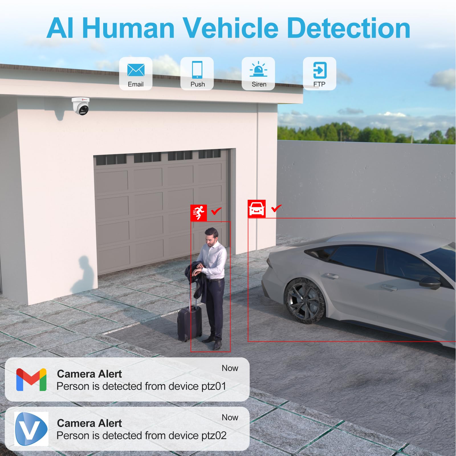 Anpviz 6MP PoE PTZ Camera Outdoor, 5X Optical Zoom 2.7~13.5mm Lens, Pan Tilt Zoom IP Security Camera Human Vehicle Detection, Spotlight&Sound Alarm, SD Card Slot, NDAA, PTZIP30A60WD-SA-5X (U Series)