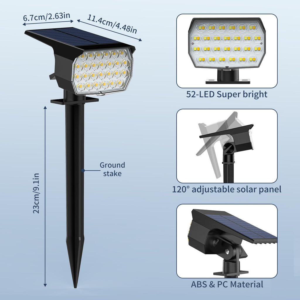 Solar Spot Lights Outdoor Waterproof IP65, 102 LEDs Solar Spotlights with Adjustable Light & Panel, [4 Modes/6 Pack] Landscape Flood Powered Lights for Outside Yard Garden Pathway(Warm White)