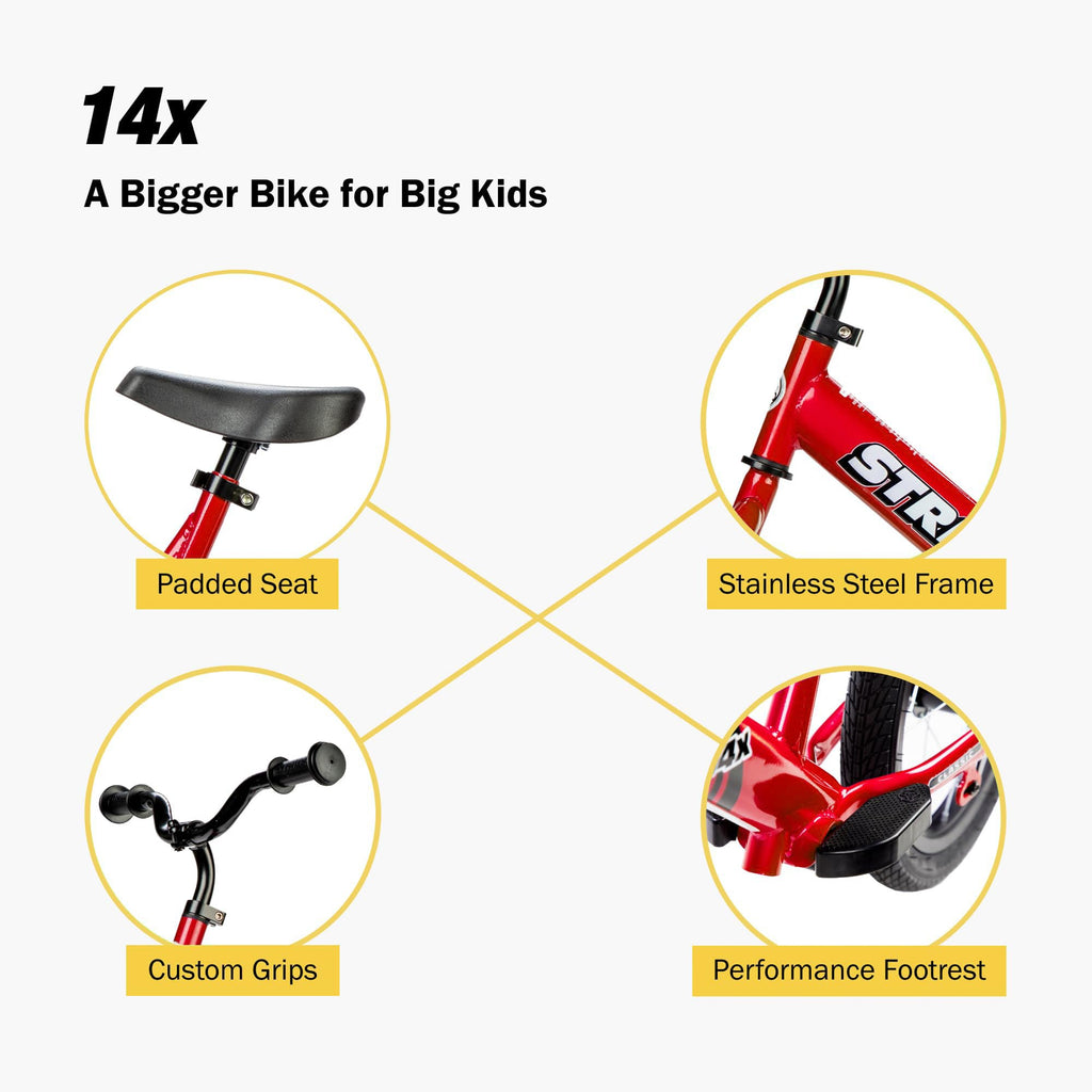 Strider 14x Classic, Balance Bike for Kids 3 to 6 Years - Includes Kid Sized Grips, Padded Seat, Performance Footrest, All-Purpose Tires-Easy Assembly, Tool-Free Adjustments