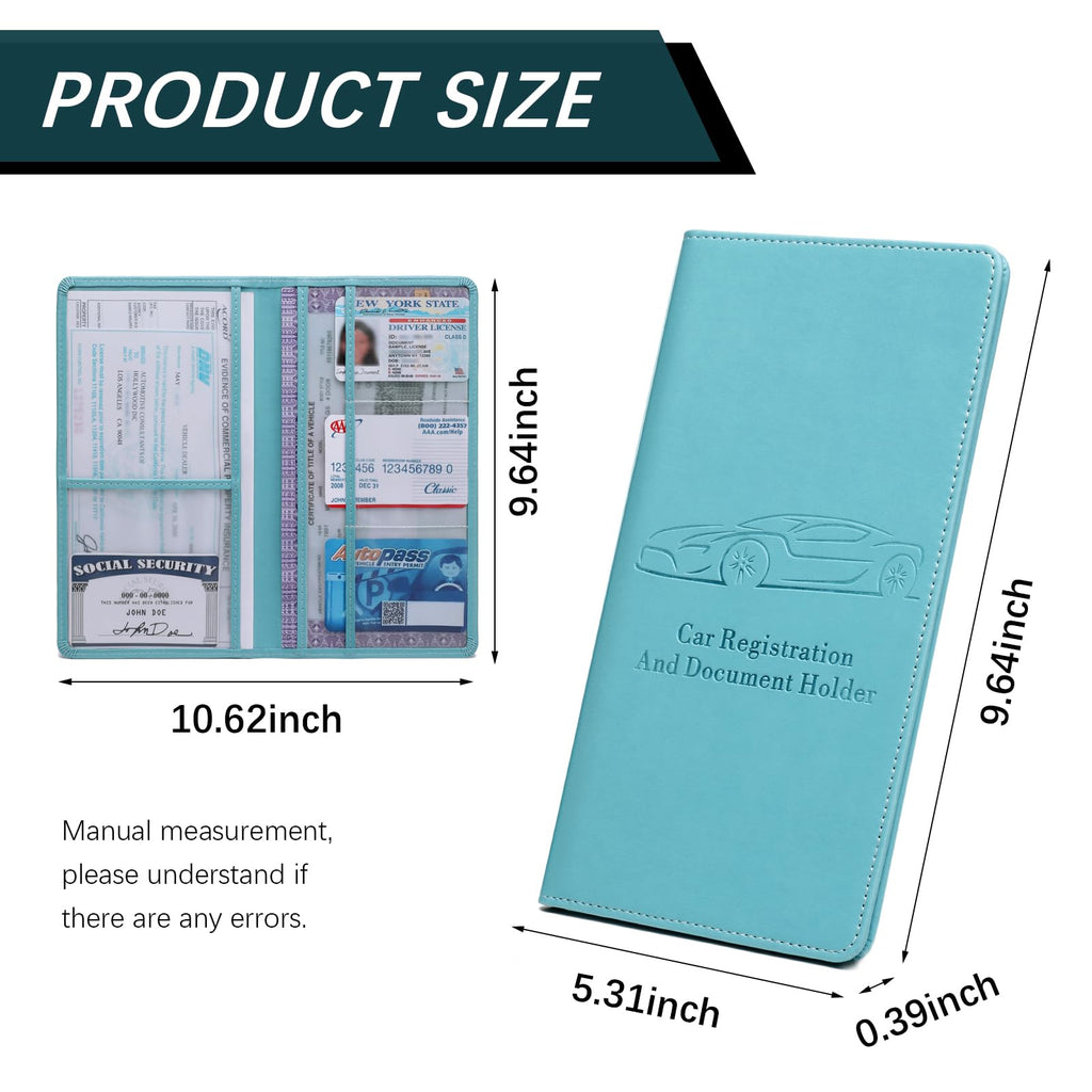 Car Registration and Insurance Card Holder for Women Men, Black Glove Box Paperwork Organizer with Magnetic Buckle for Easy Access and Protect Documents and Various Cards in Vehicle