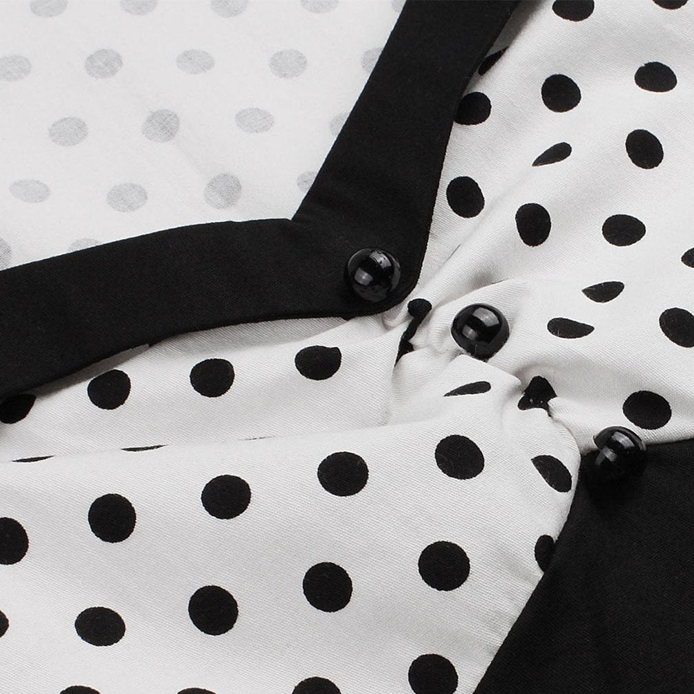 Nihsatin Vintage 1950s Retro Rockabilly Swing Dress Polka Dots Cocktail Dress with Belt