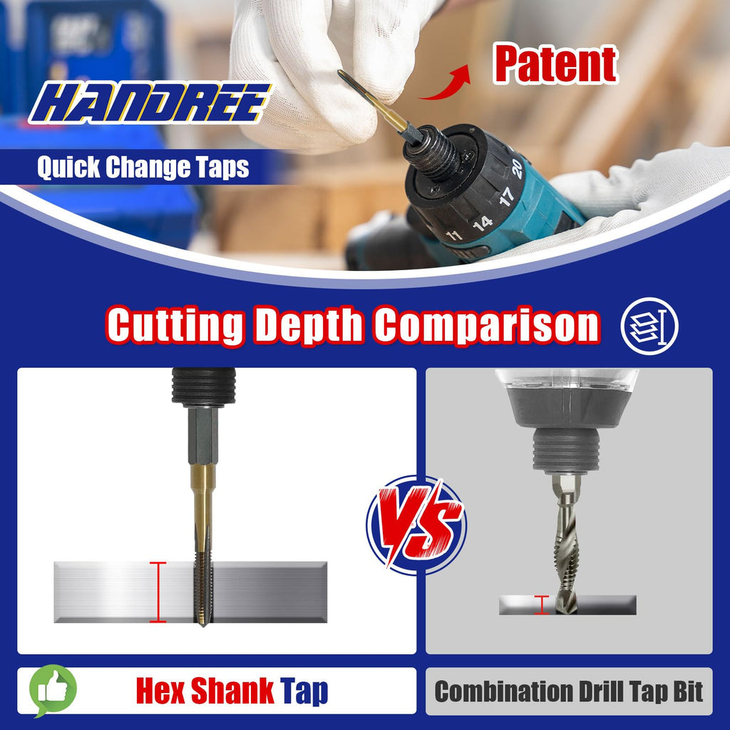 JEFE HEX 1/4-20 UNC Hex Shank Taps for Metal | MRO & Industrial Use | Quick-Change | Impact Driver (5pcs)