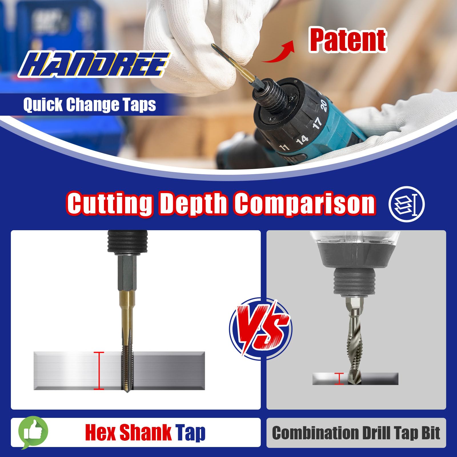 JEFE HEX 1/4-20 UNC Hex Shank Taps for Metal | MRO & Industrial Use | Quick-Change | Impact Driver (5pcs)