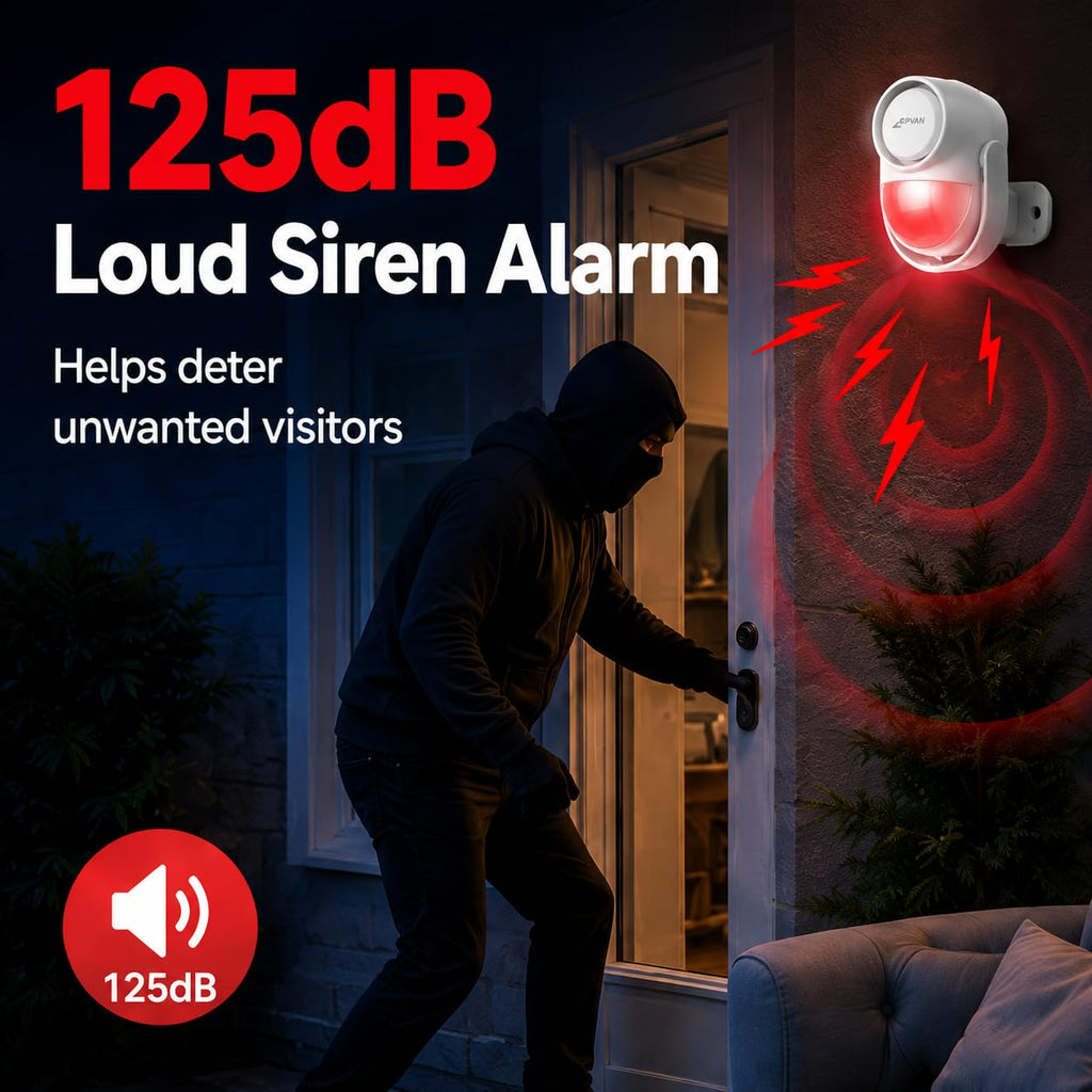 CPVAN WiFi Motion Sensor Alarm, 125dB Smart PIR Motion Detector with Phone App Alerts, Wireless Indoor Home Security Alarm System with Remote, 2.4GHz WiFi, Black