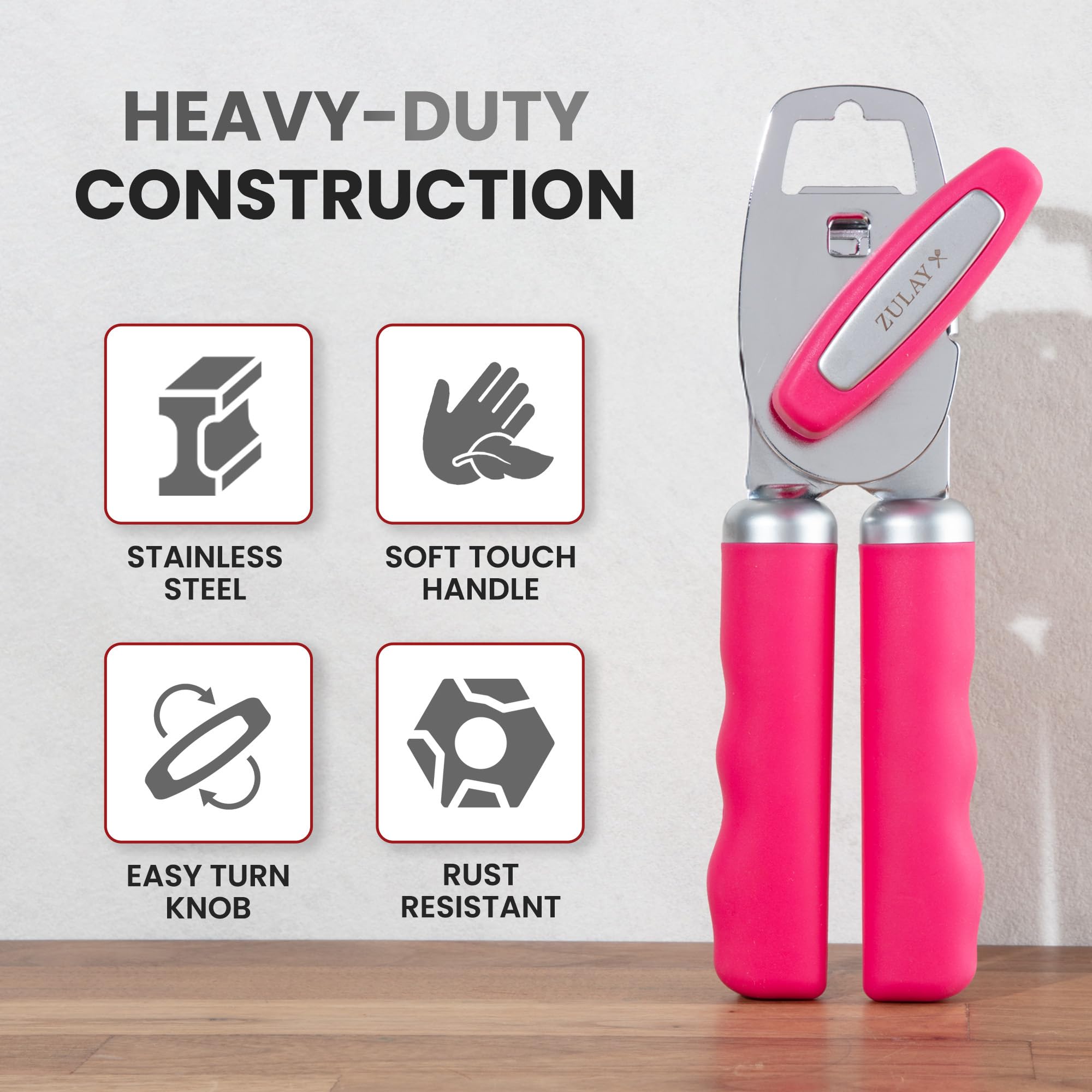 Zulay Kitchen Heavy Duty Stainless Steel Can Opener Manual with Bottle Opener - Rust Proof Manual Can Opener With Turn Knob & Comfy Soft Grip Handles - Airy Lilac